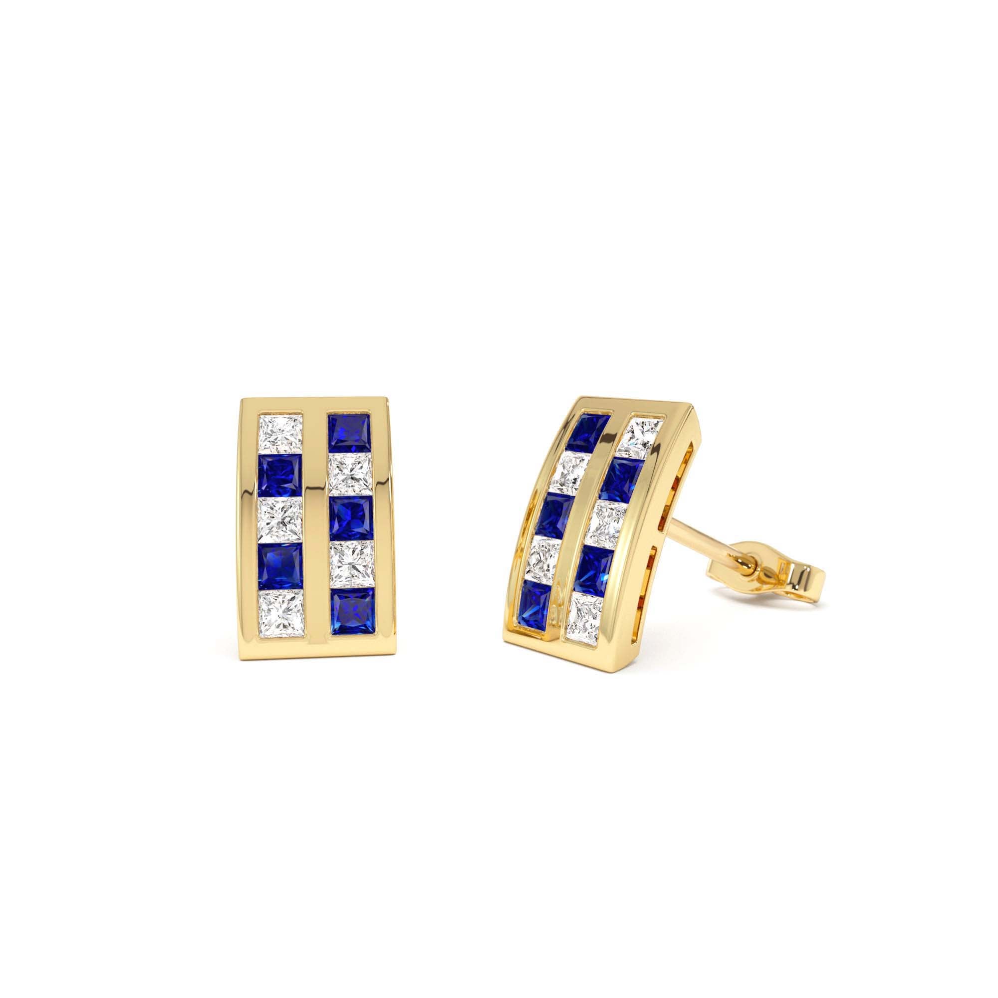 14k Princess Cut Sapphire and Diamond Stud Earrings by Orlina Fine