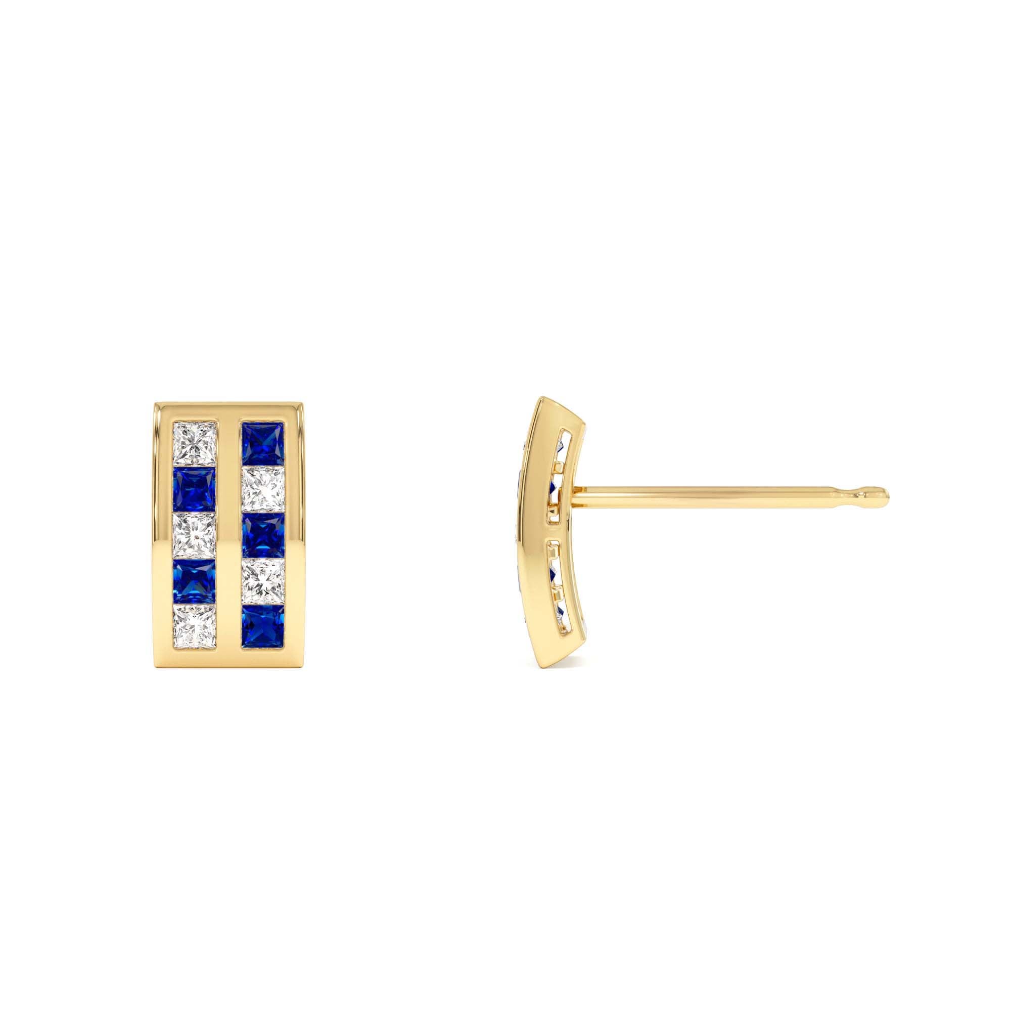 14k Princess Cut Sapphire and Diamond Stud Earrings - view 2