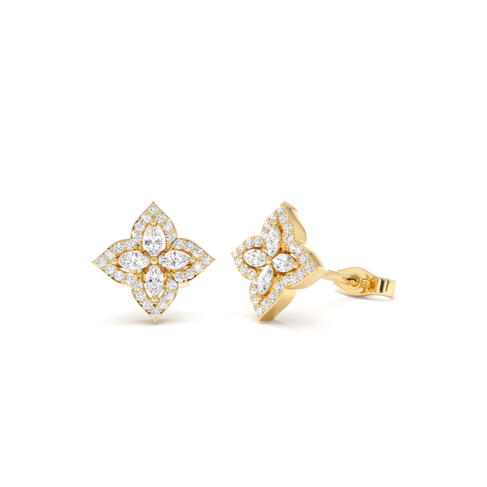 14k Diamond Petal Halo Stud Earrings by Orlina Fine