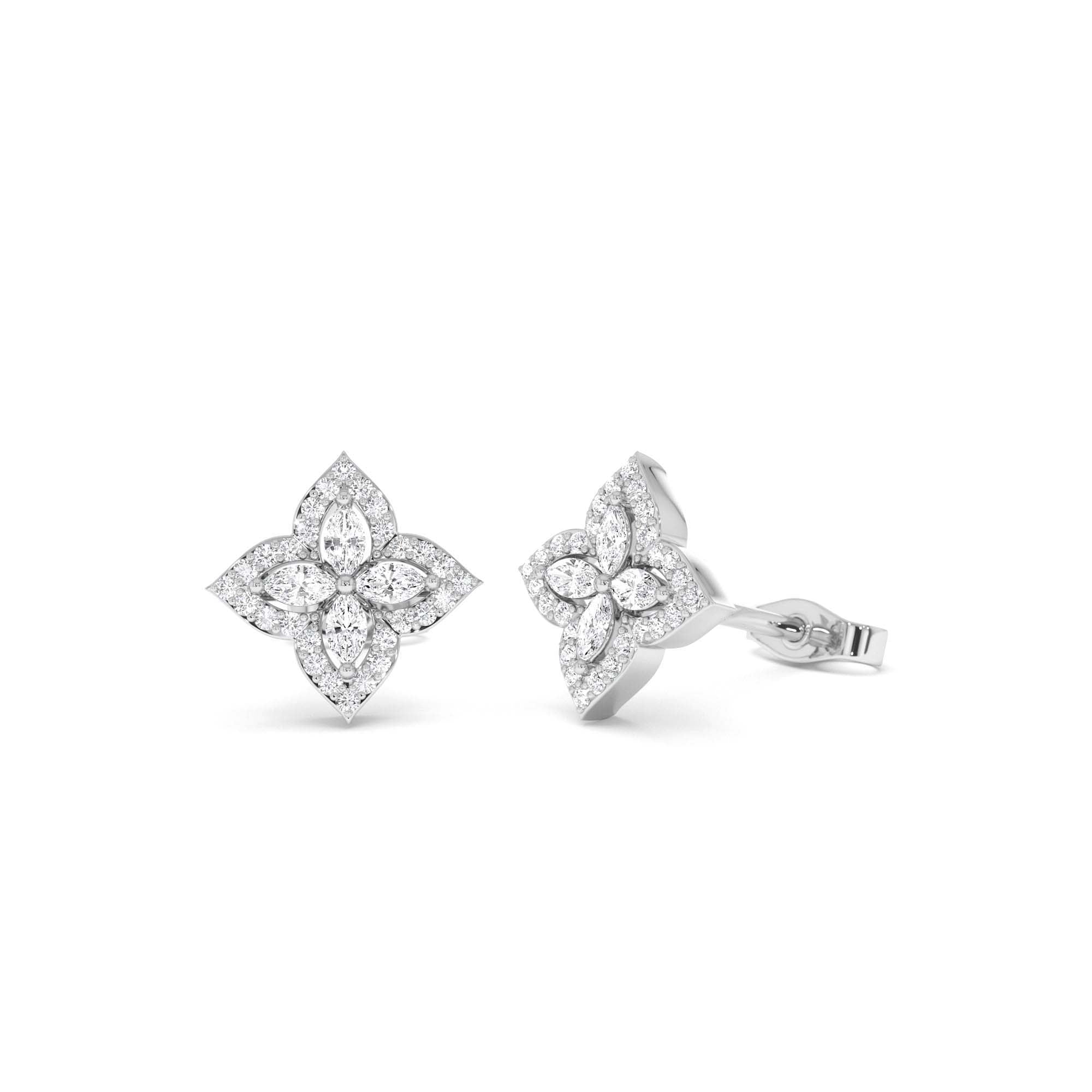 14k Diamond Petal Halo Stud Earrings - view 2