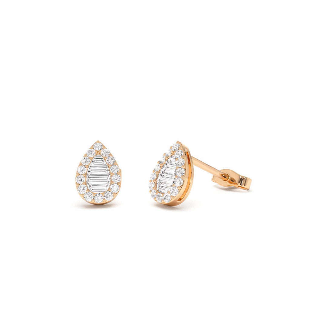 14k Baguette and Round Diamond Pear Studs - view 2