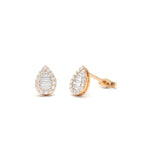 14k Baguette and Round Diamond Pear Studs - view 2