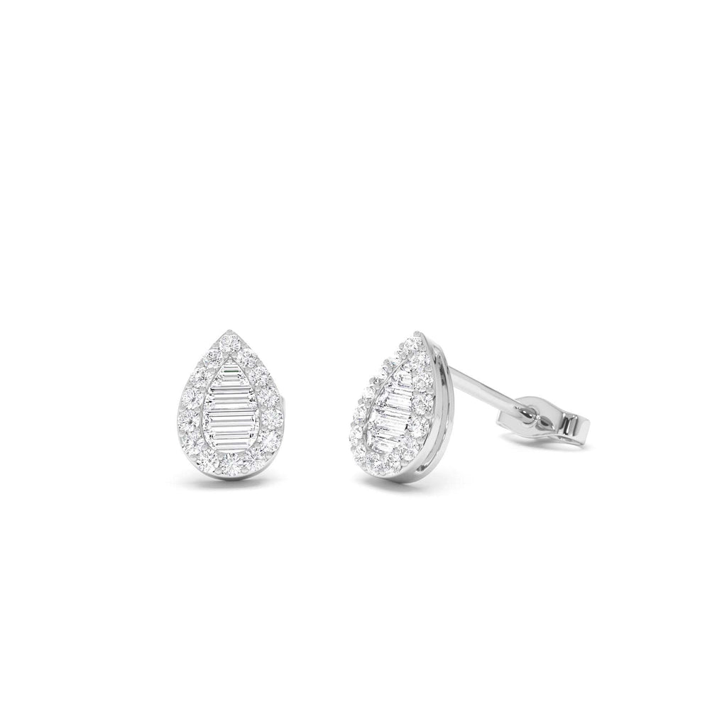 14k Baguette and Round Diamond Pear Studs - view 3