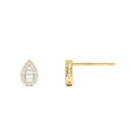 14k Baguette and Round Diamond Pear Studs - view 4