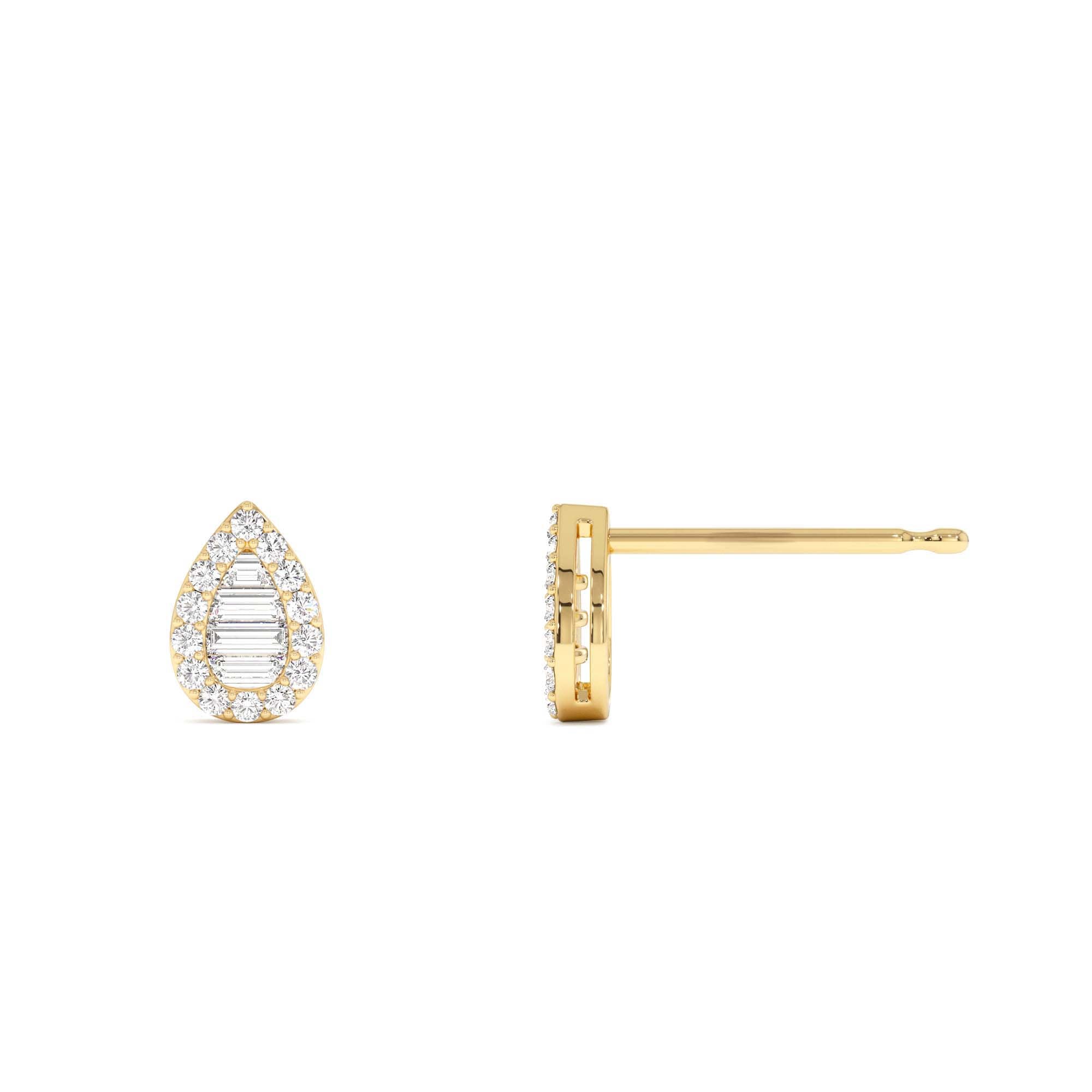 14k Baguette and Round Diamond Pear Studs - view 4