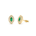 14k Marquise Emerald Diamond Halo Stud Earrings by Orlina Fine