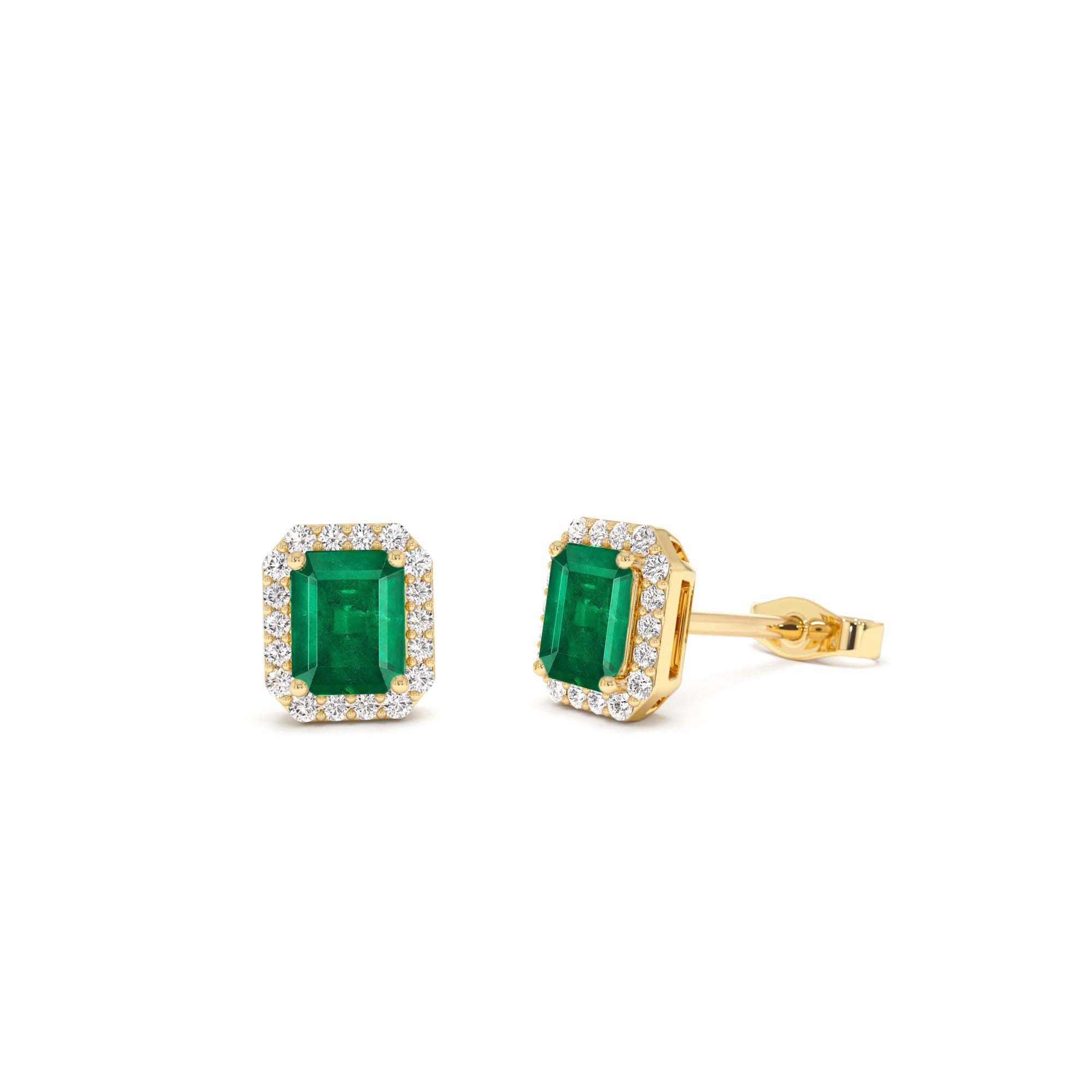 14k Emerald and Diamond Halo Stud Earrings by Orlina Fine