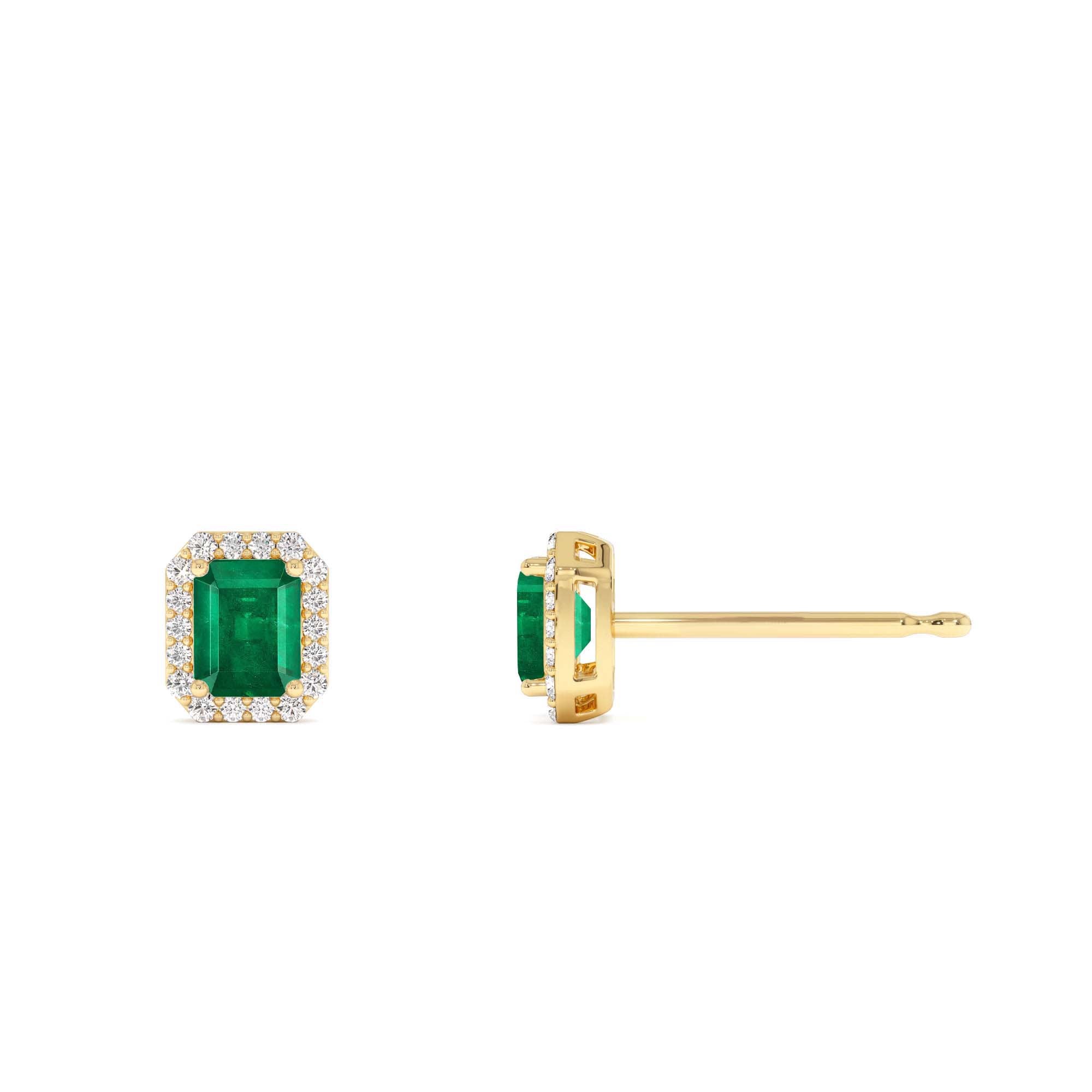 14k Emerald and Diamond Halo Stud Earrings - view 3