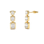 14k Baguette and Round Illusion Setting Diamond Drop Earrings by Orlina Fine