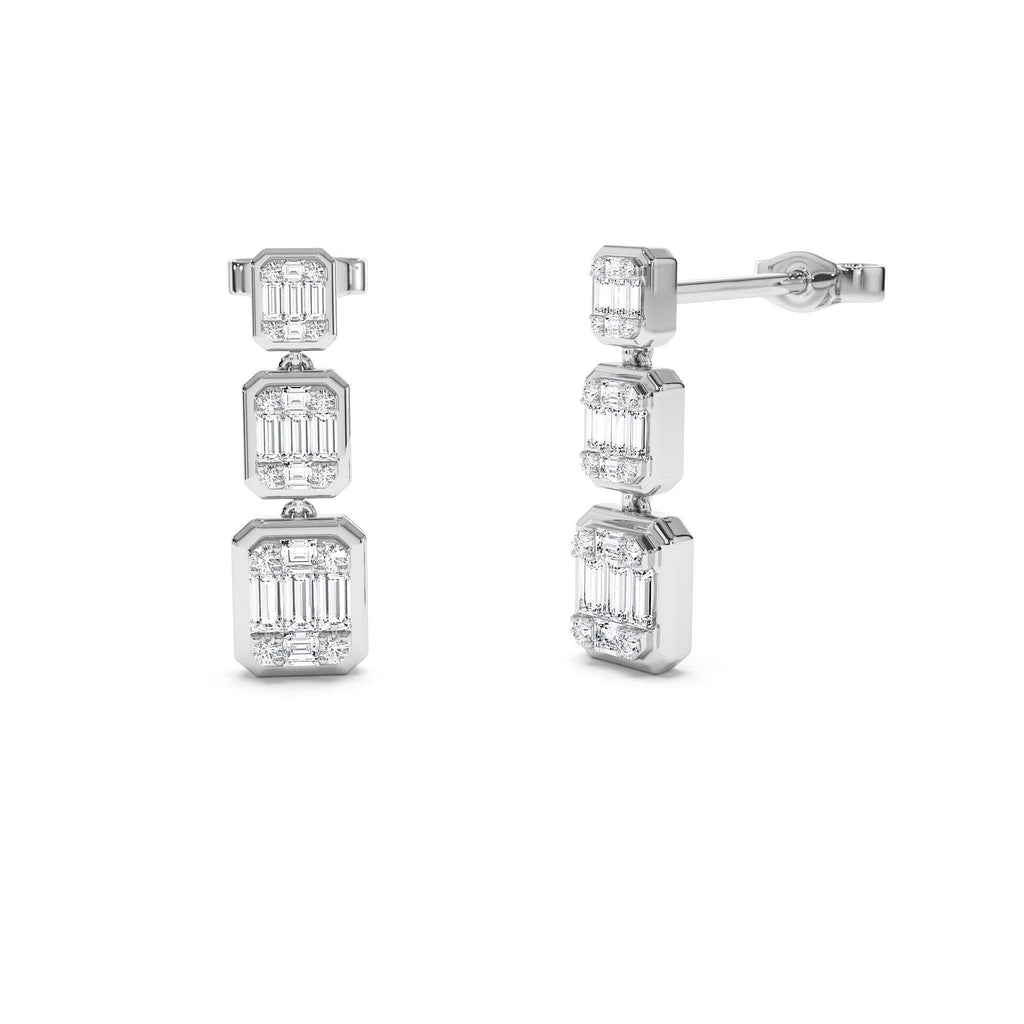 14k Baguette and Round Illusion Setting Diamond Drop Earrings - view 2