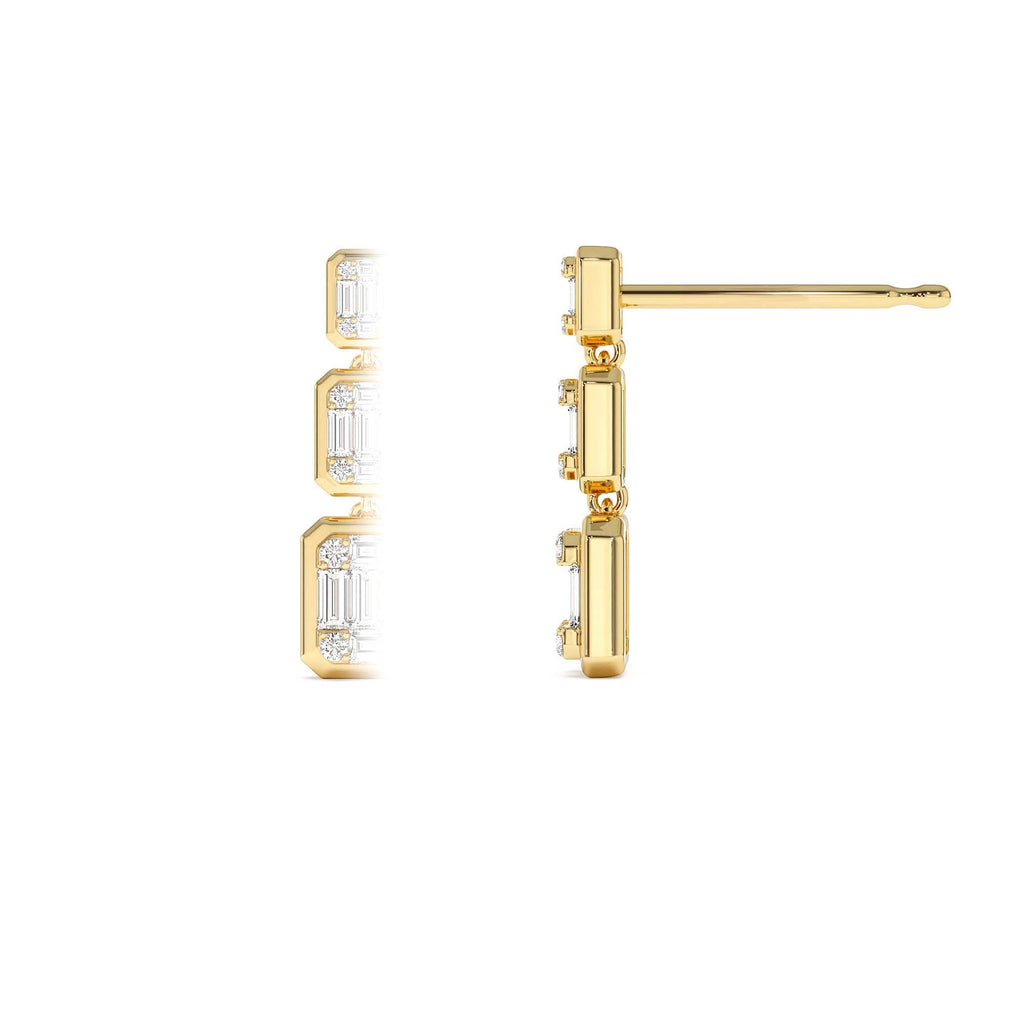 14k Baguette and Round Illusion Setting Diamond Drop Earrings - view 3