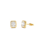 14k Baguette and Round Illusion Setting Diamond Studs by Orlina Fine