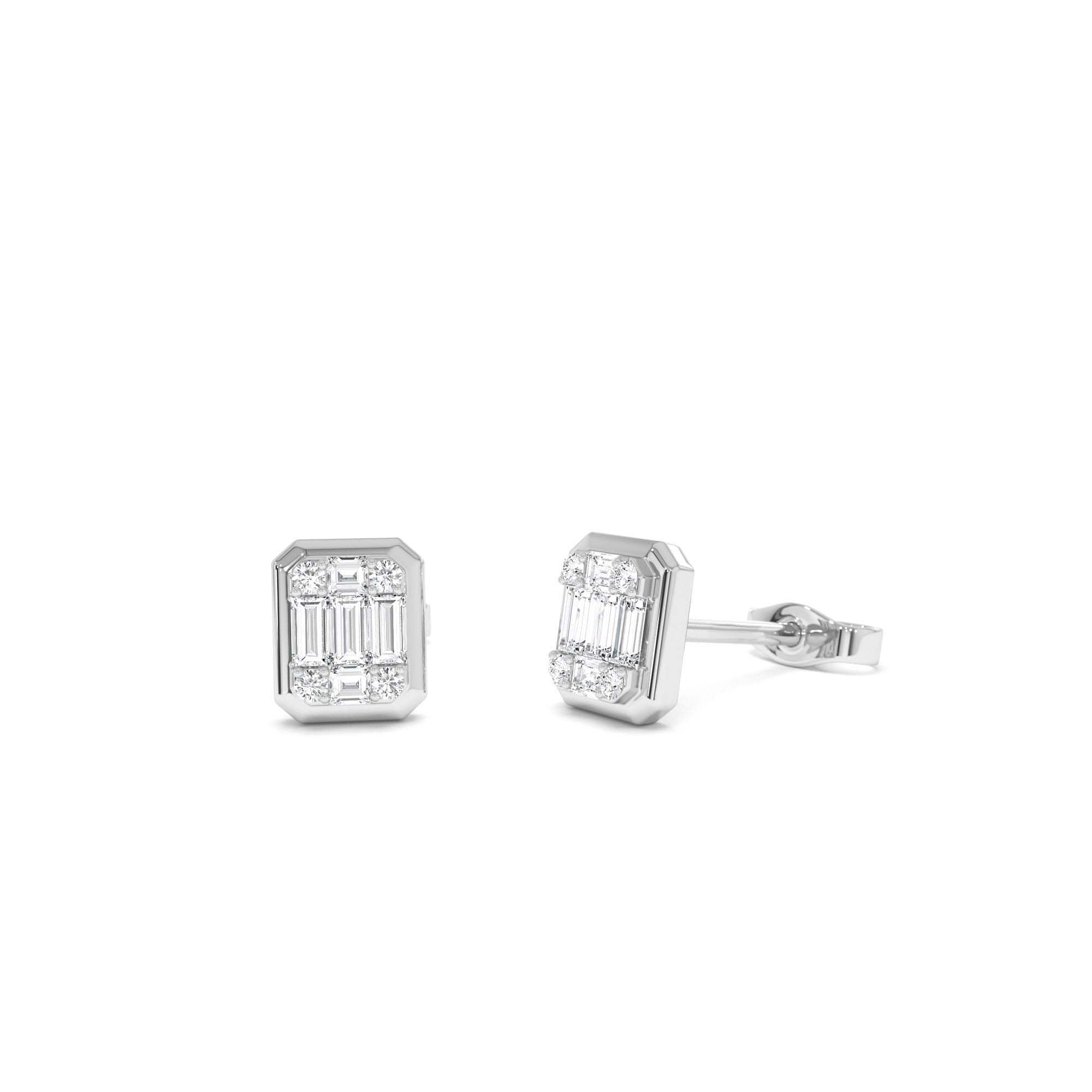 14k Baguette and Round Illusion Setting Diamond Studs - view 3