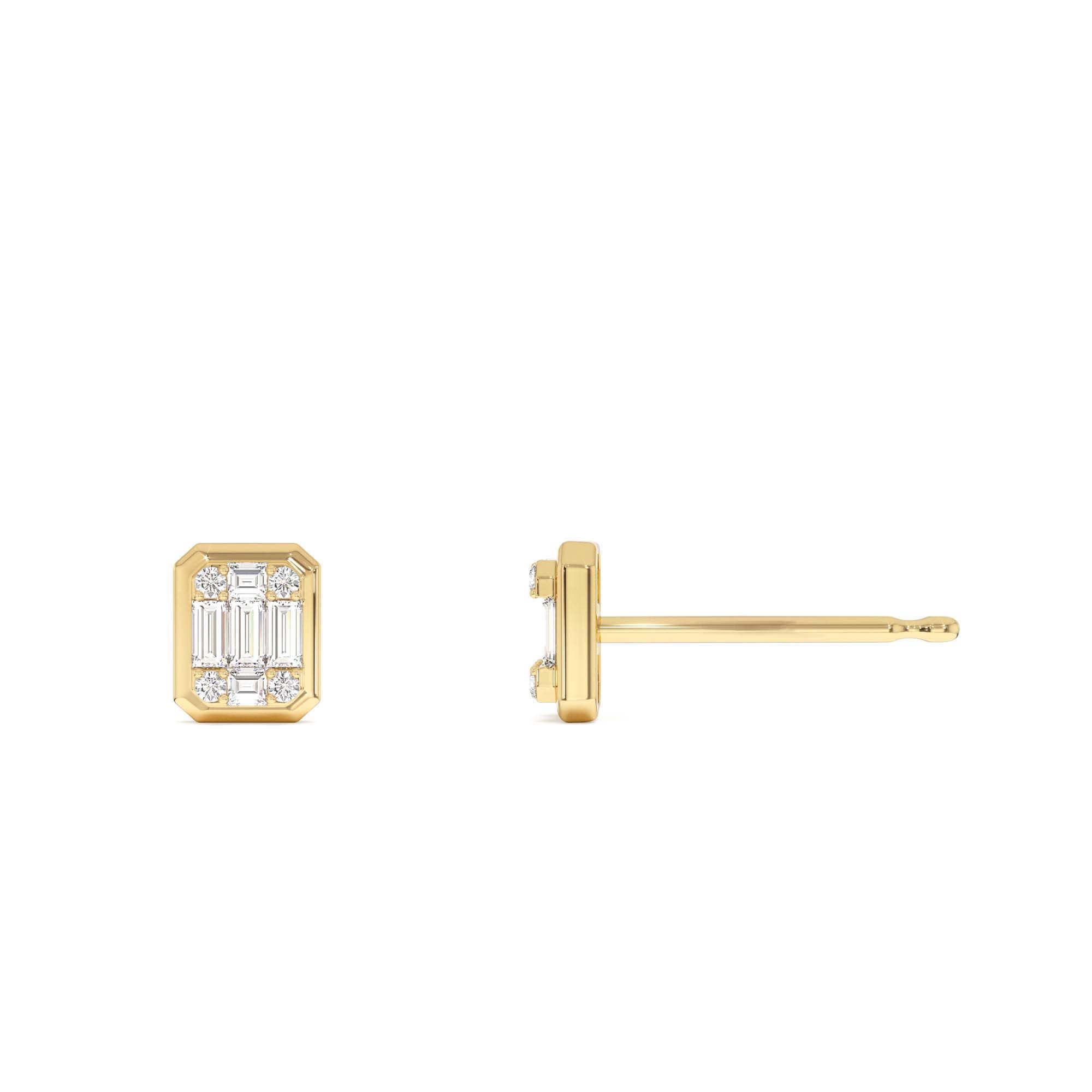 14k Baguette and Round Illusion Setting Diamond Studs - view 4