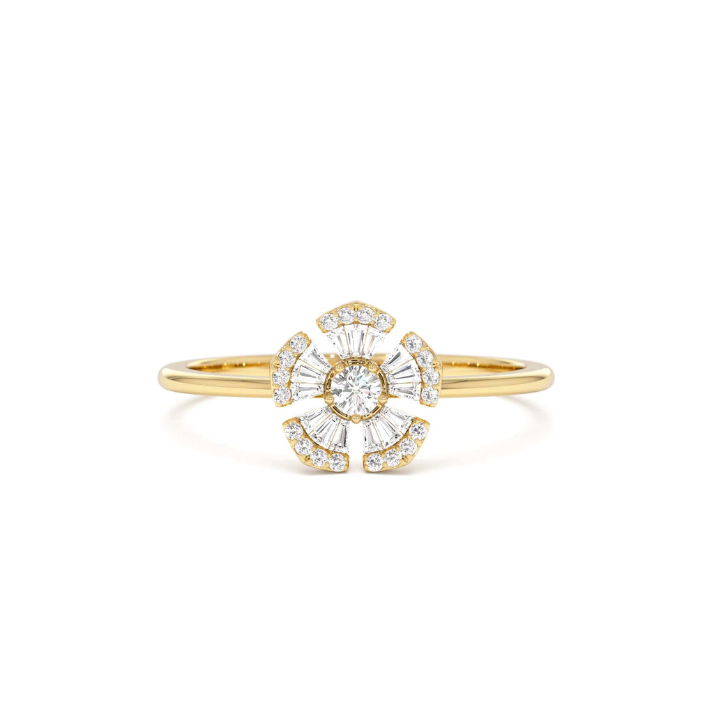 14k Diamond Floral Baguette Ring by Orlina Fine