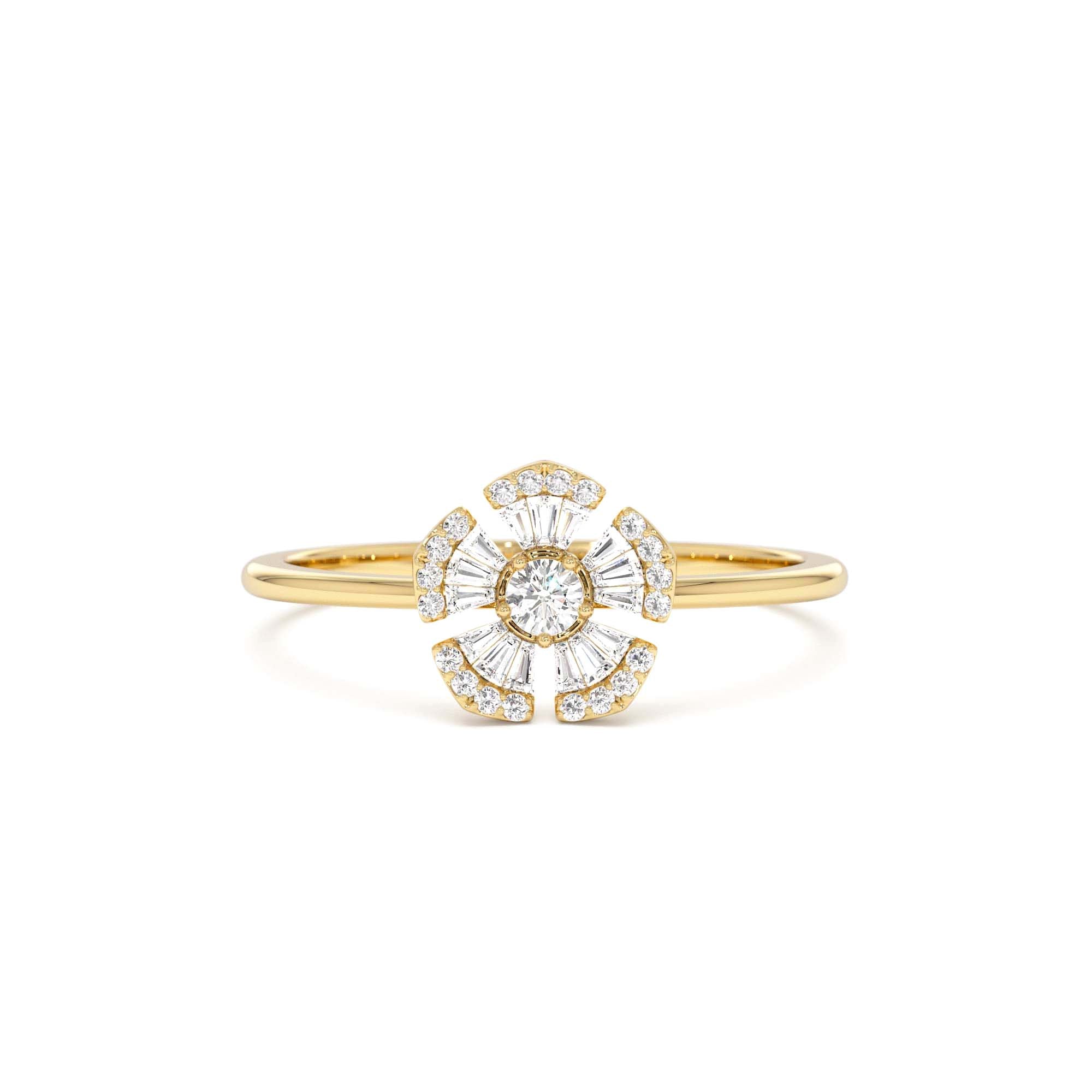 14k Diamond Floral Baguette Ring by Orlina Fine