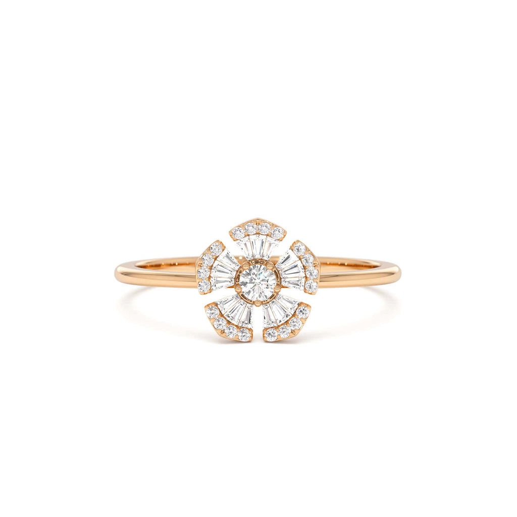 14k Diamond Floral Baguette Ring - view 2