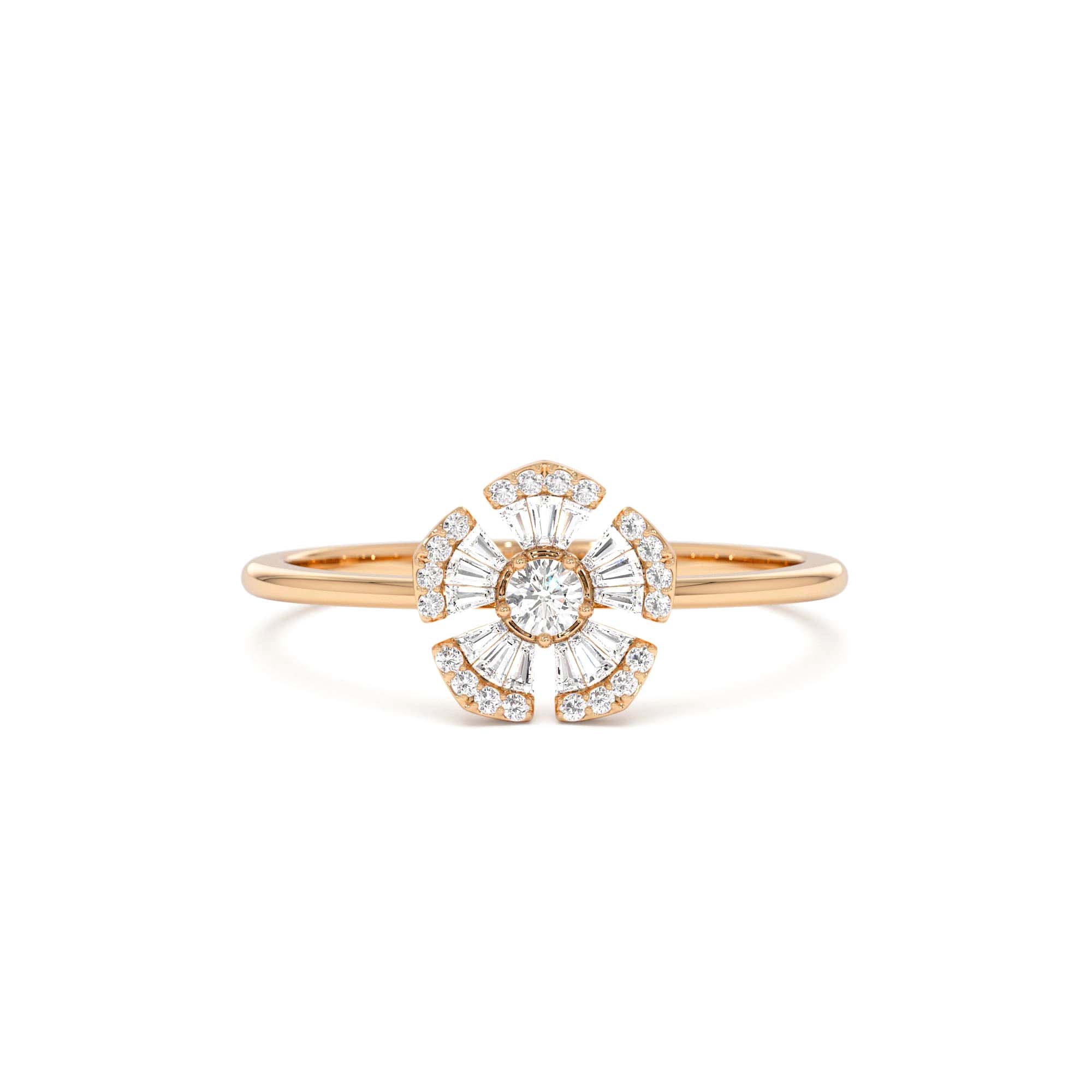 14k Diamond Floral Baguette Ring - view 2