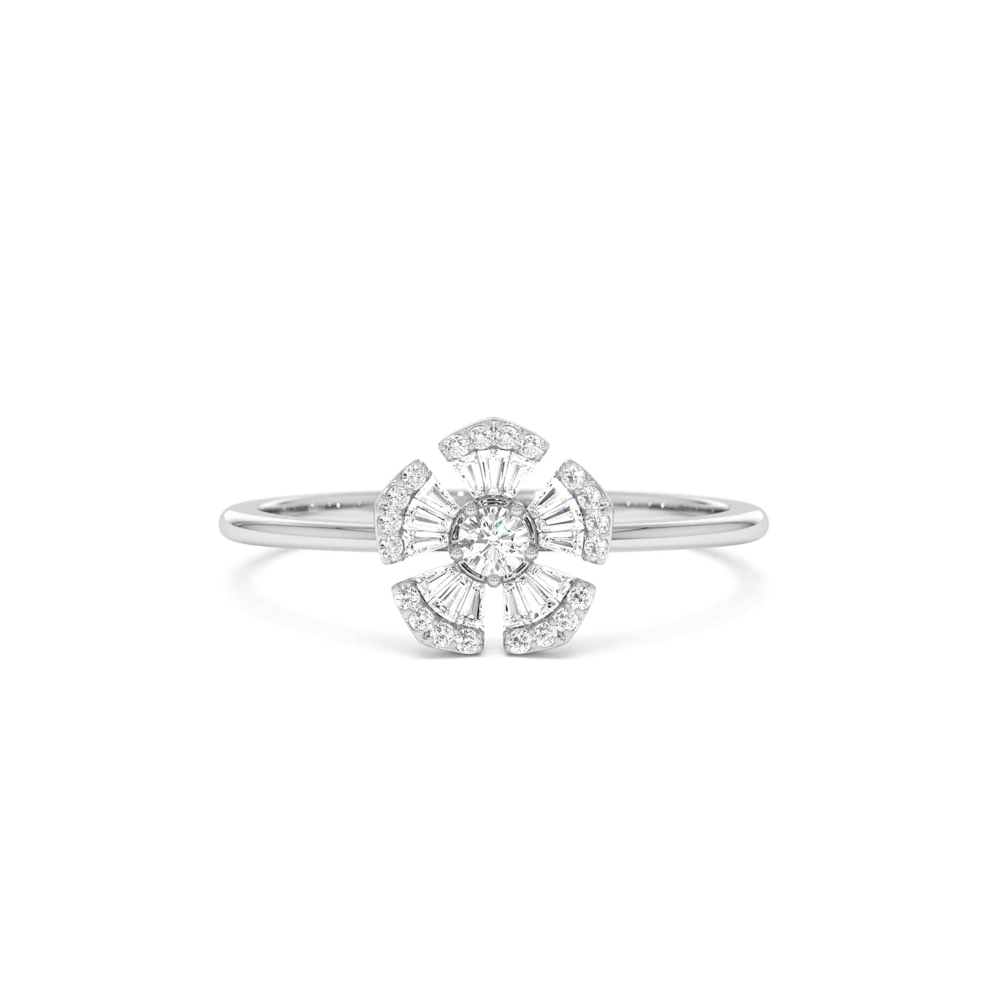 14k Diamond Floral Baguette Ring - view 3
