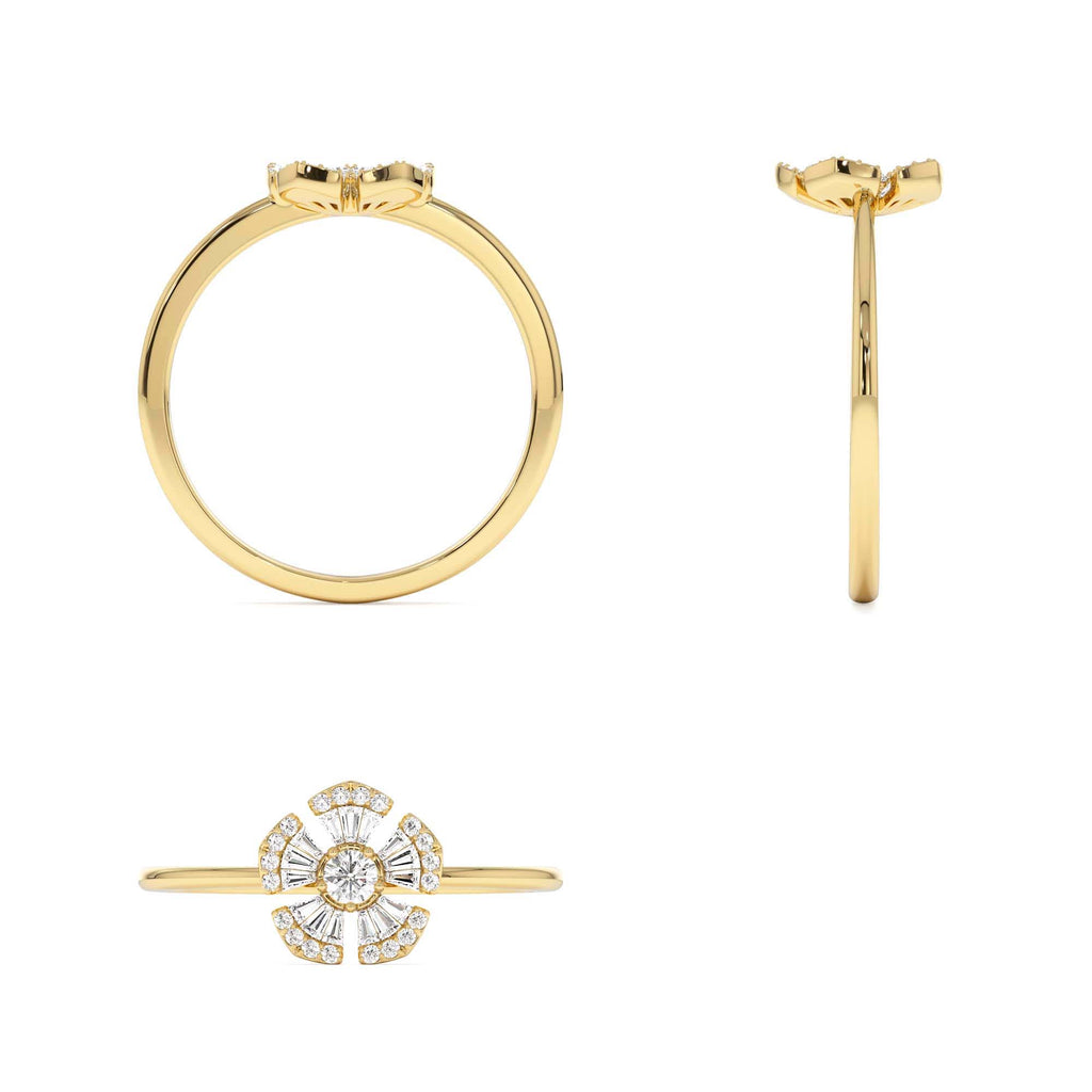 14k Diamond Floral Baguette Ring - view 5