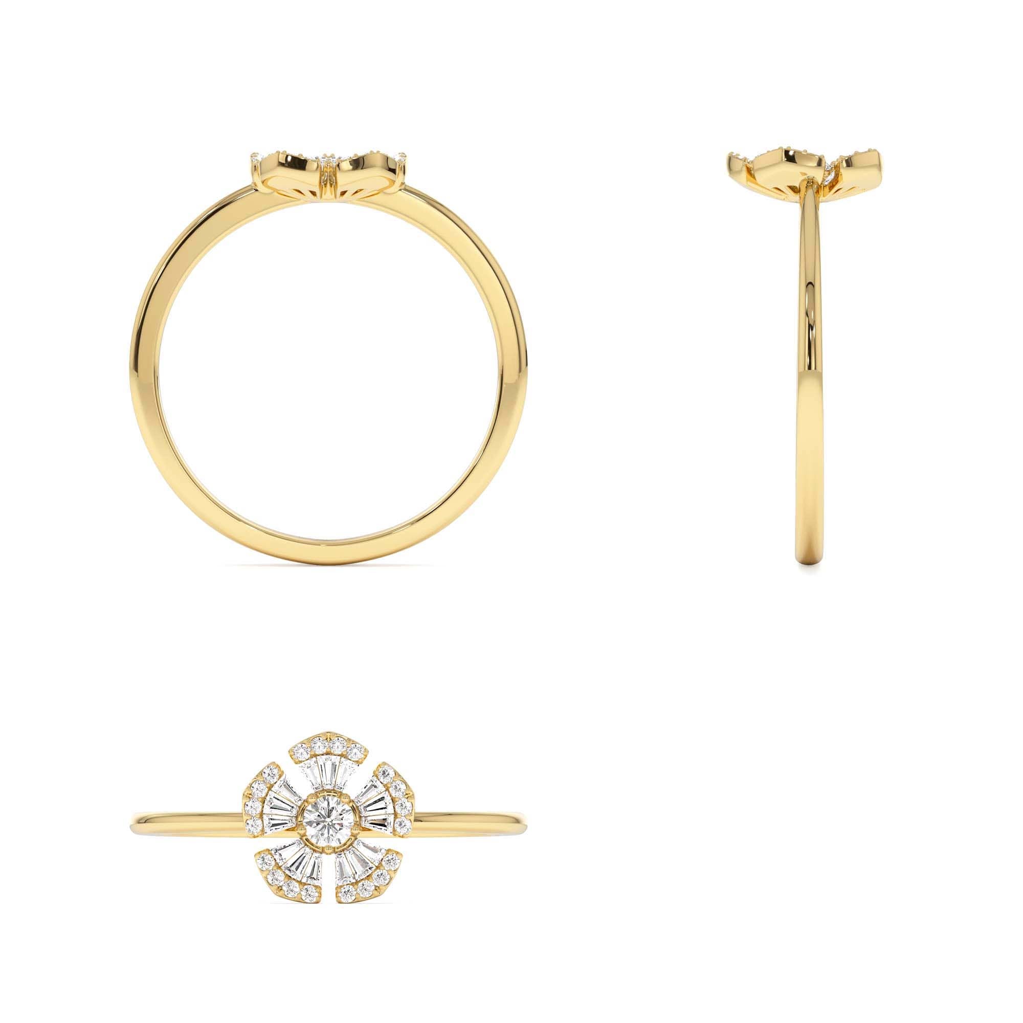 14k Diamond Floral Baguette Ring - view 5