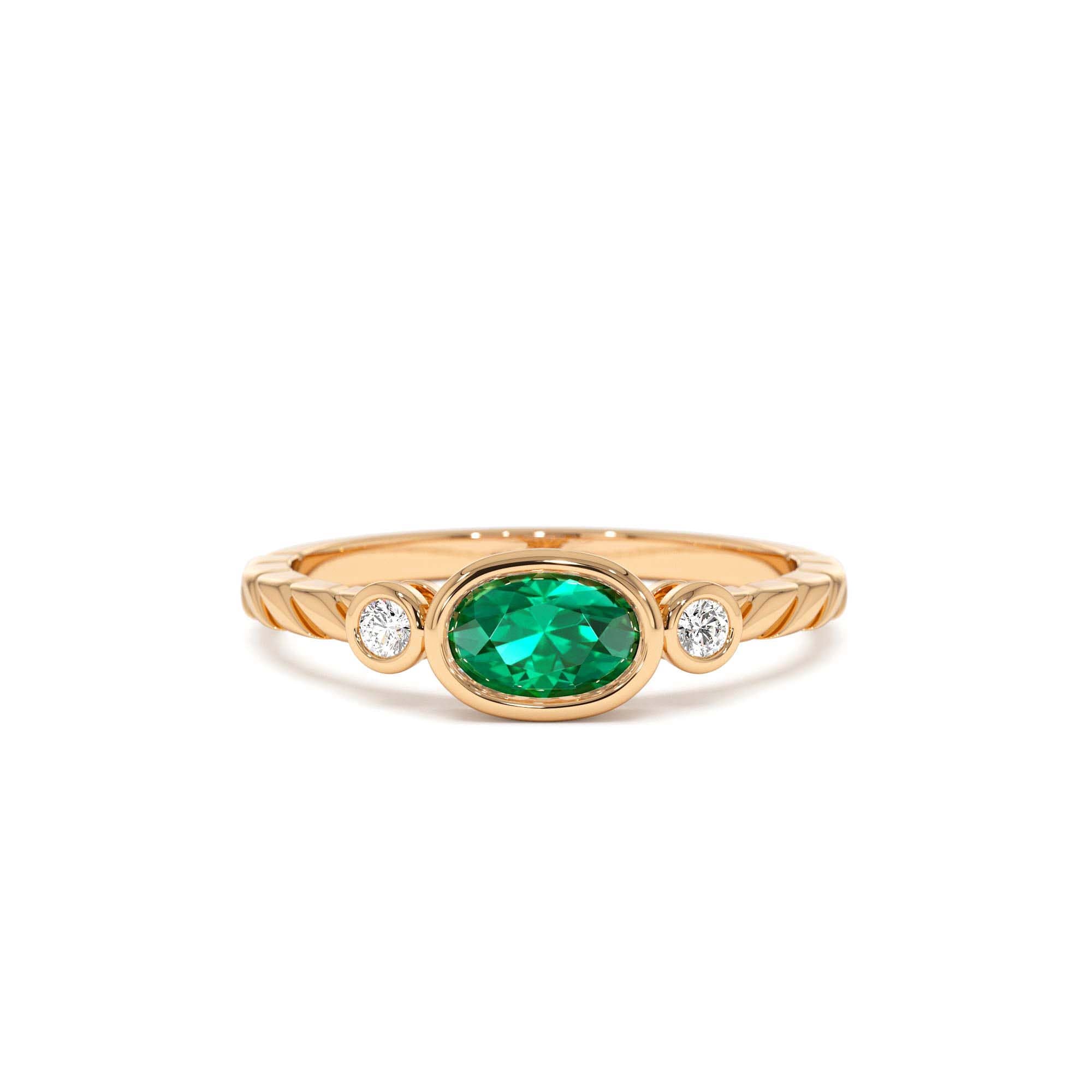 14k Classic Emerald and Diamond Ring - view 2