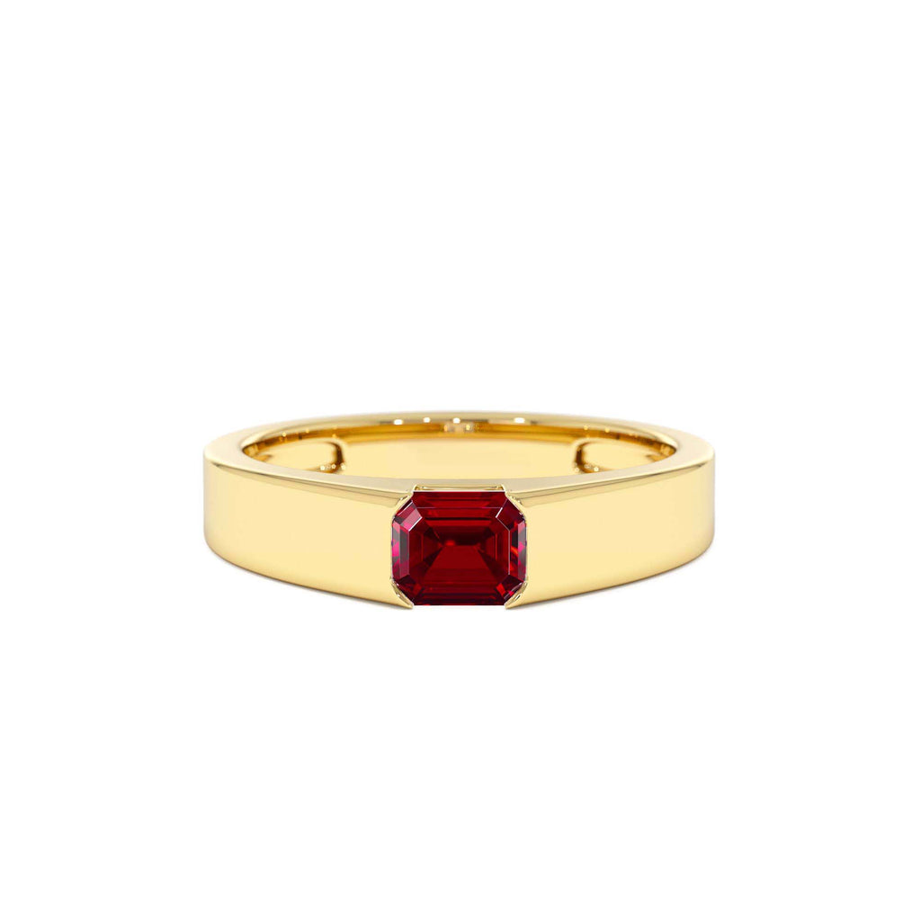 14k Emerald Cut Ruby Solitaire Ring by Orlina Fine