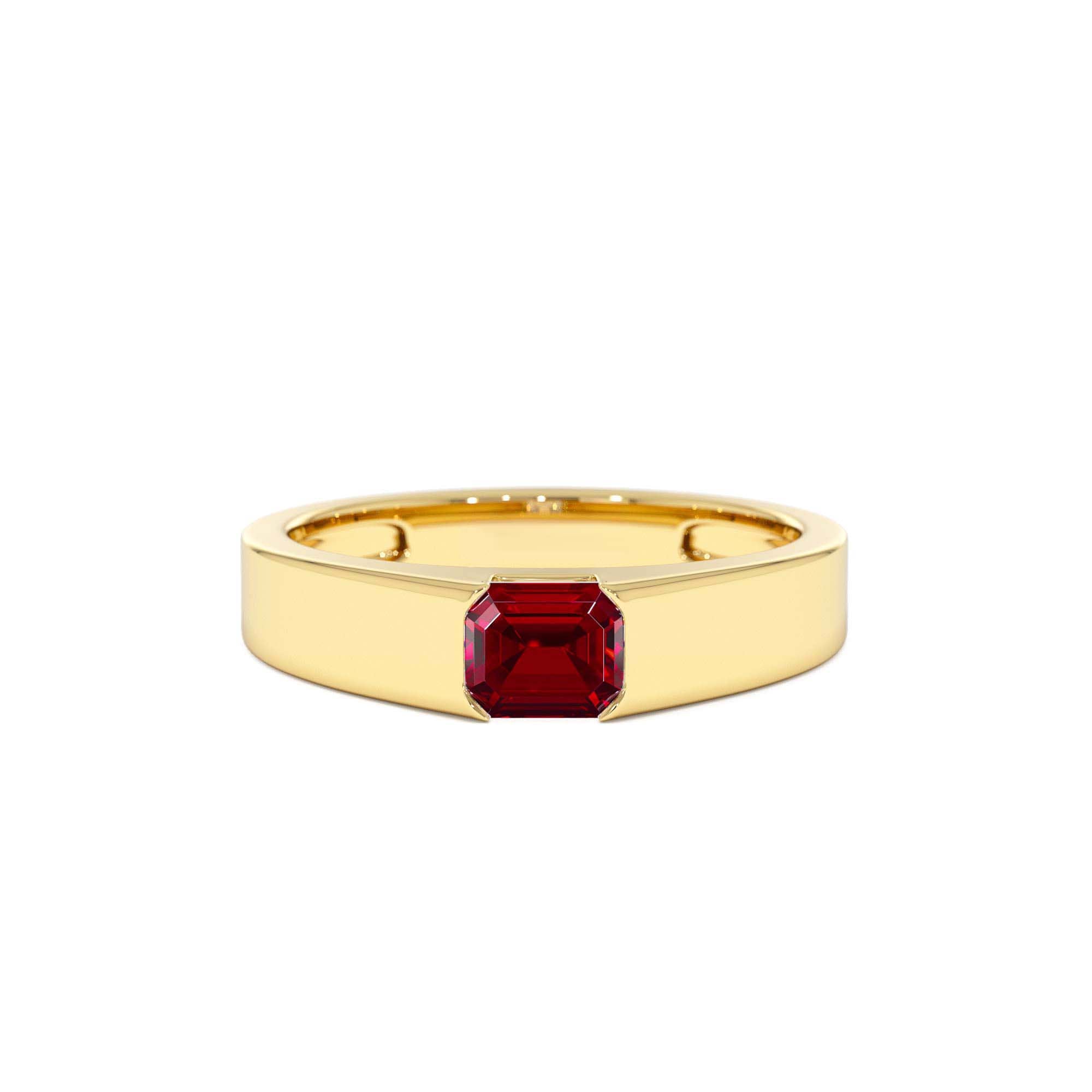 14k Emerald Cut Ruby Solitaire Ring by Orlina Fine