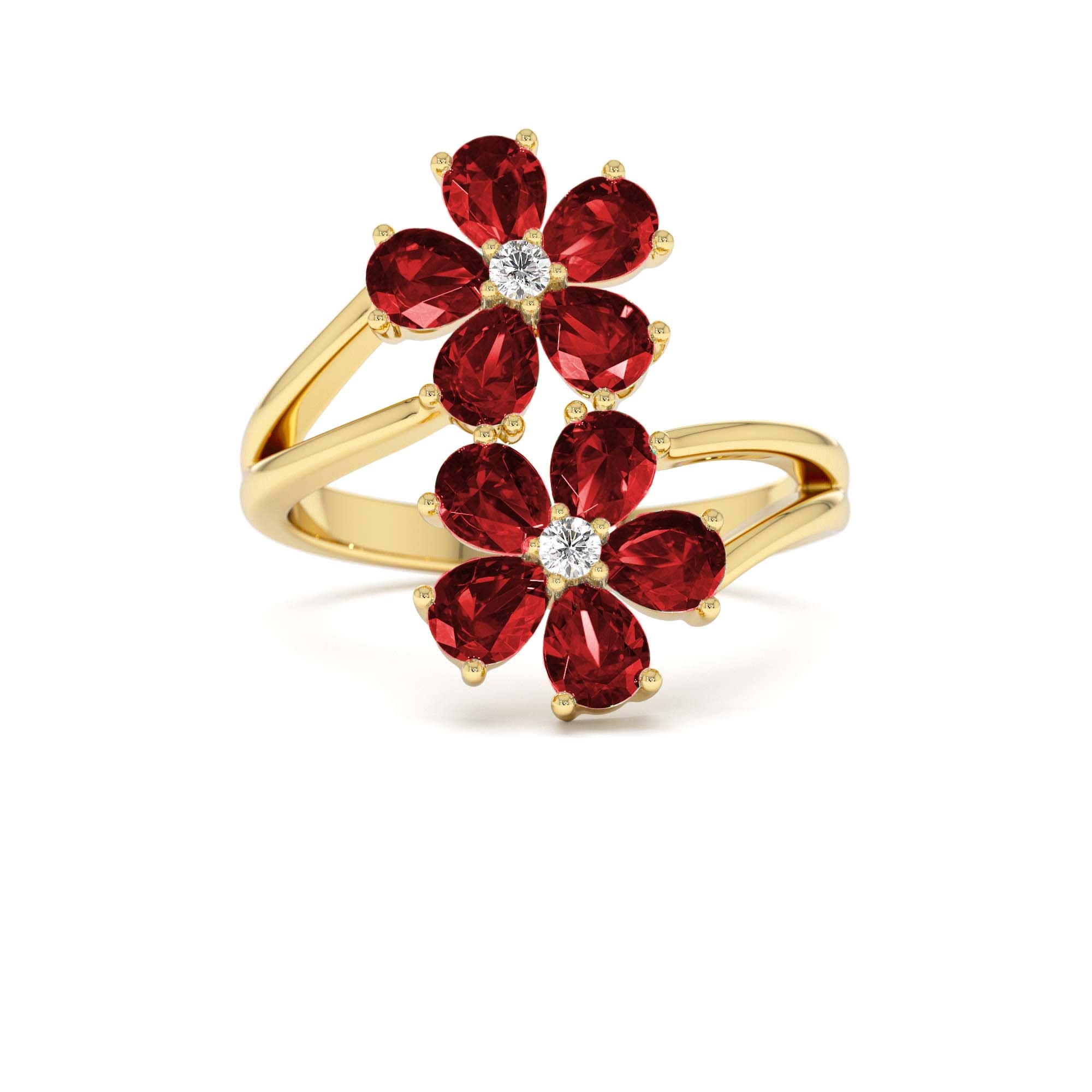 14k Ruby Flower Diamond Accent Ring by Orlina Fine