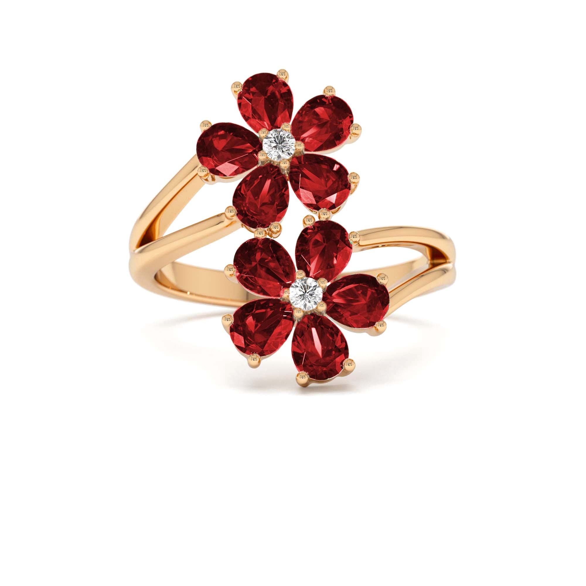 14k Ruby Flower Diamond Accent Ring - view 2