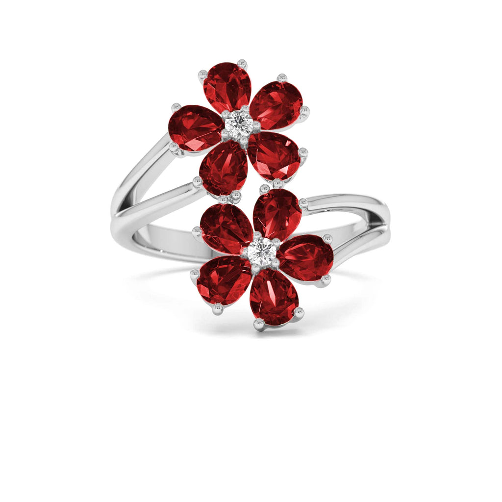 14k Ruby Flower Diamond Accent Ring - view 3