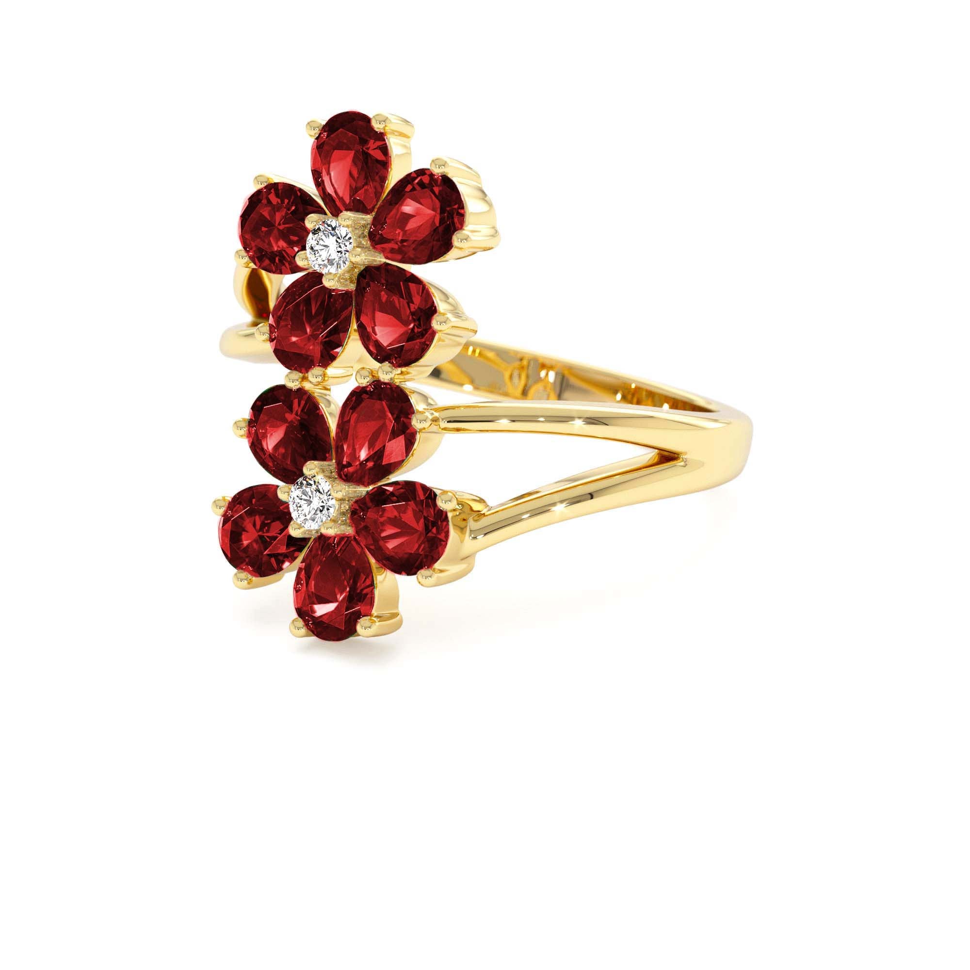 14k Ruby Flower Diamond Accent Ring - view 4