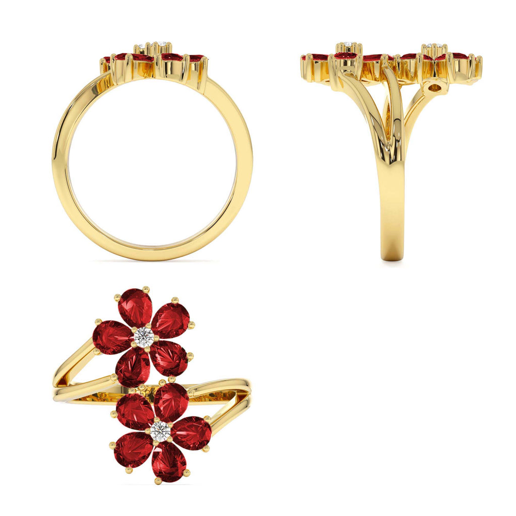 14k Ruby Flower Diamond Accent Ring - view 5