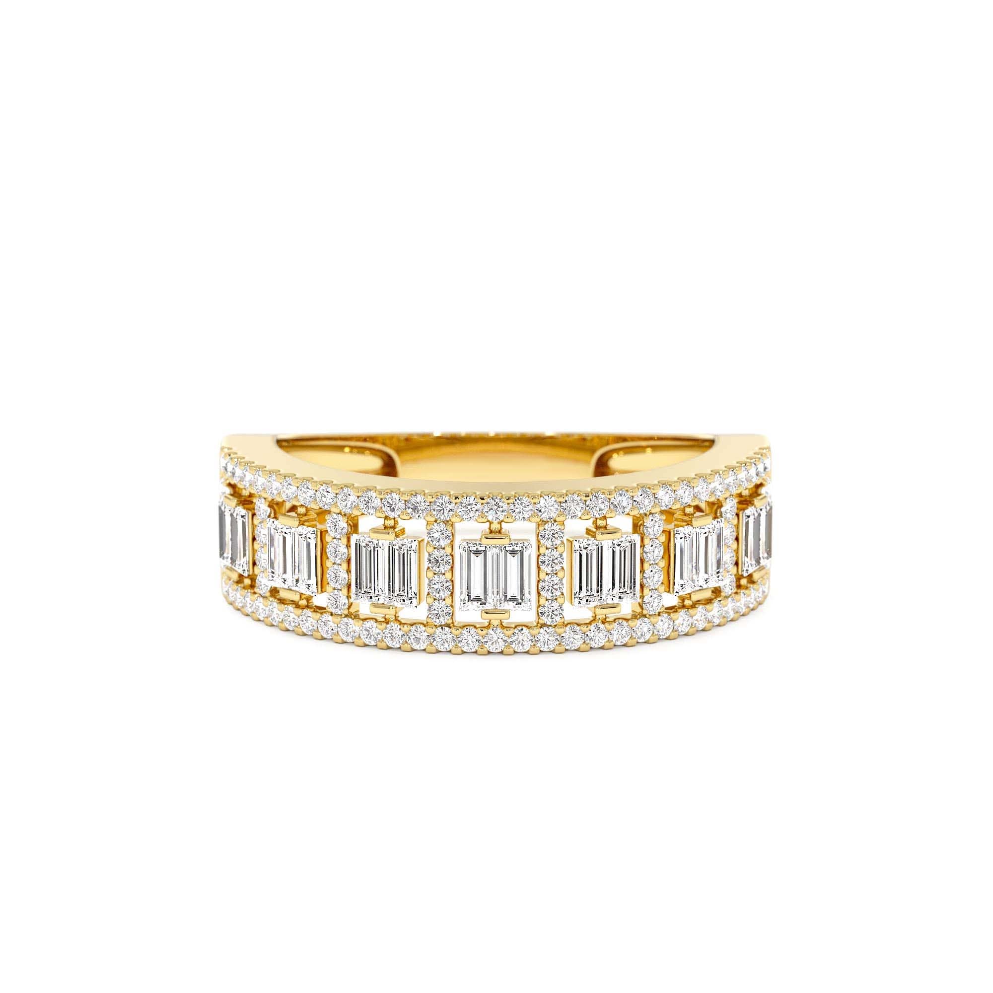 14k Wide Diamond Baguette Pave Ring by Orlina Fine
