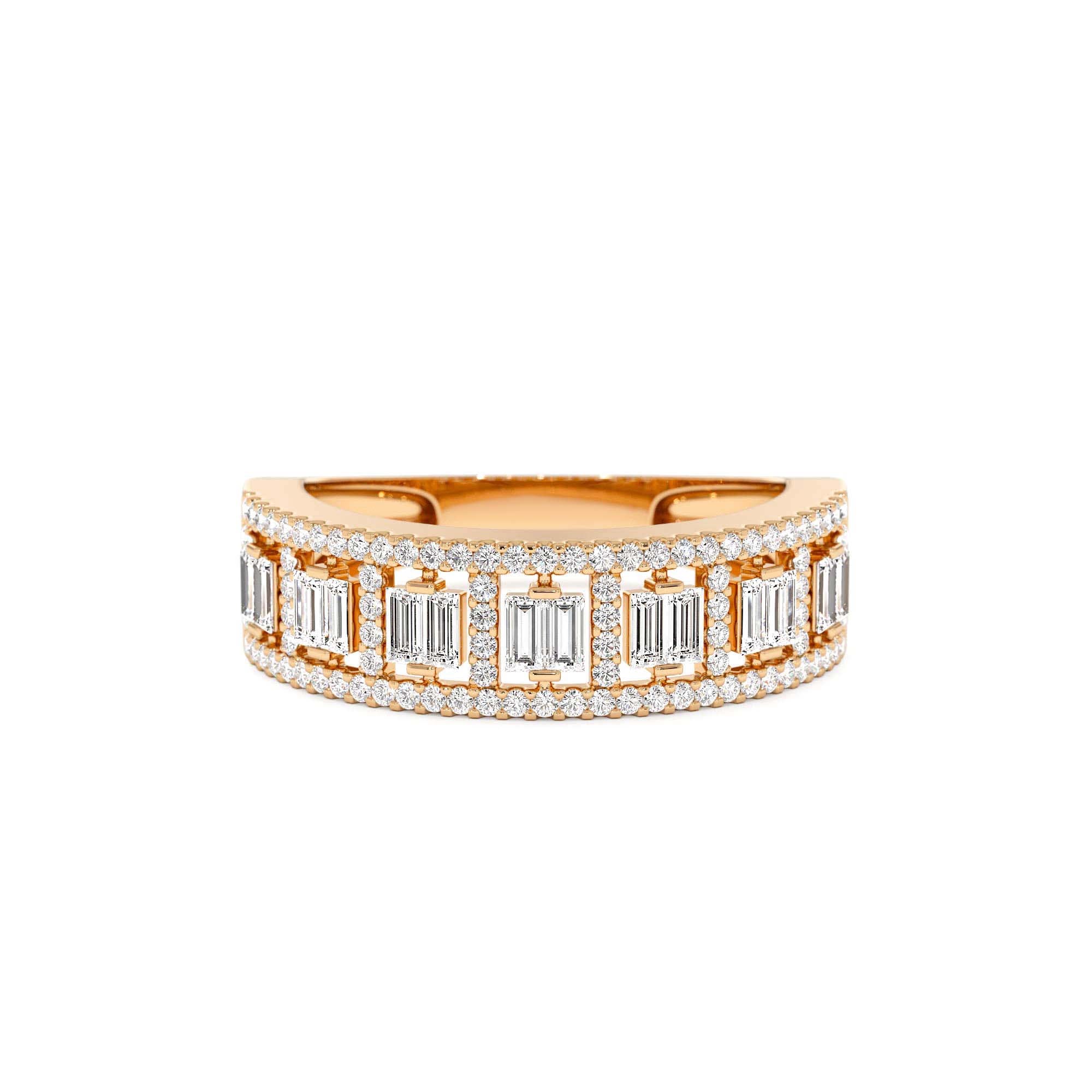 14k Wide Diamond Baguette Pave Ring - view 2