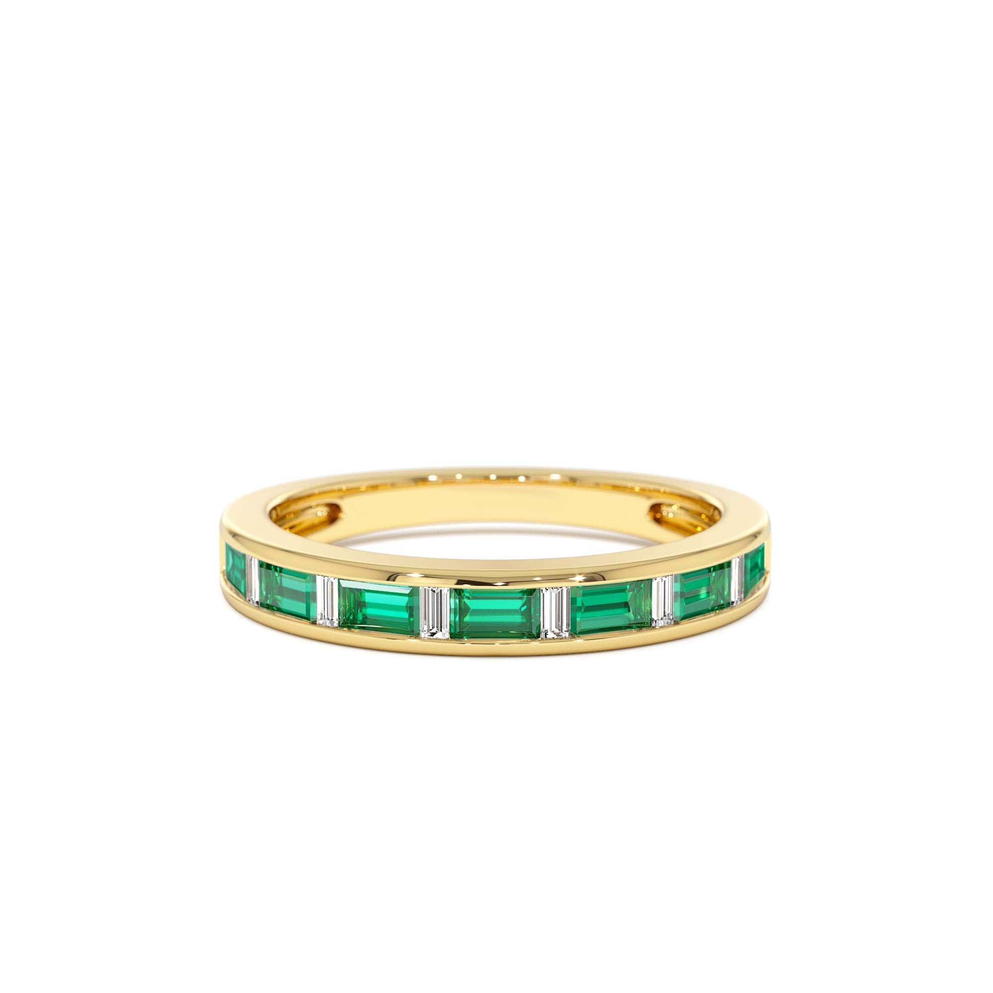 14k Bagguette Diamond & Emerald Ring by Orlina Fine