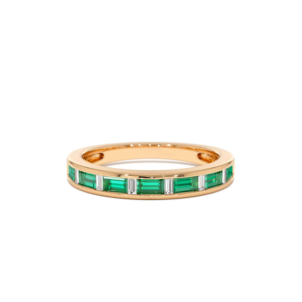 14k Bagguette Diamond & Emerald Ring - view 2