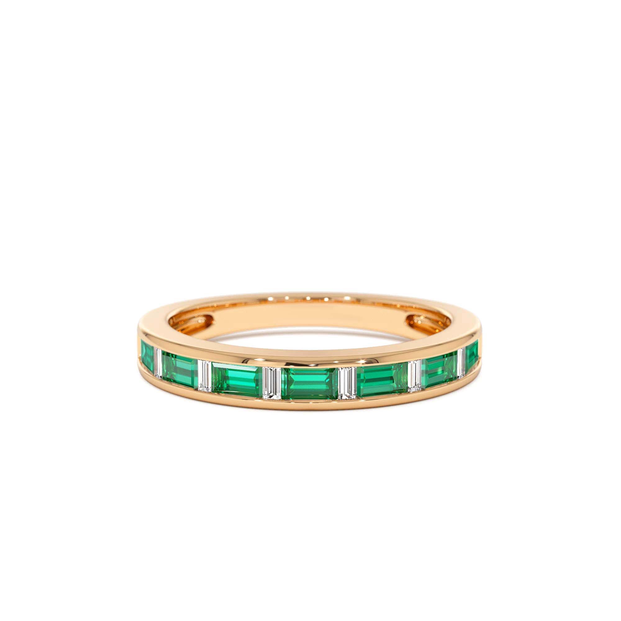 14k Bagguette Diamond & Emerald Ring - view 2