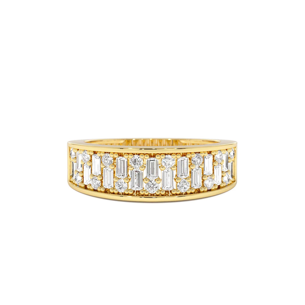 14k Baguette and Round Diamond Unique Statement Ring by Orlina Fine