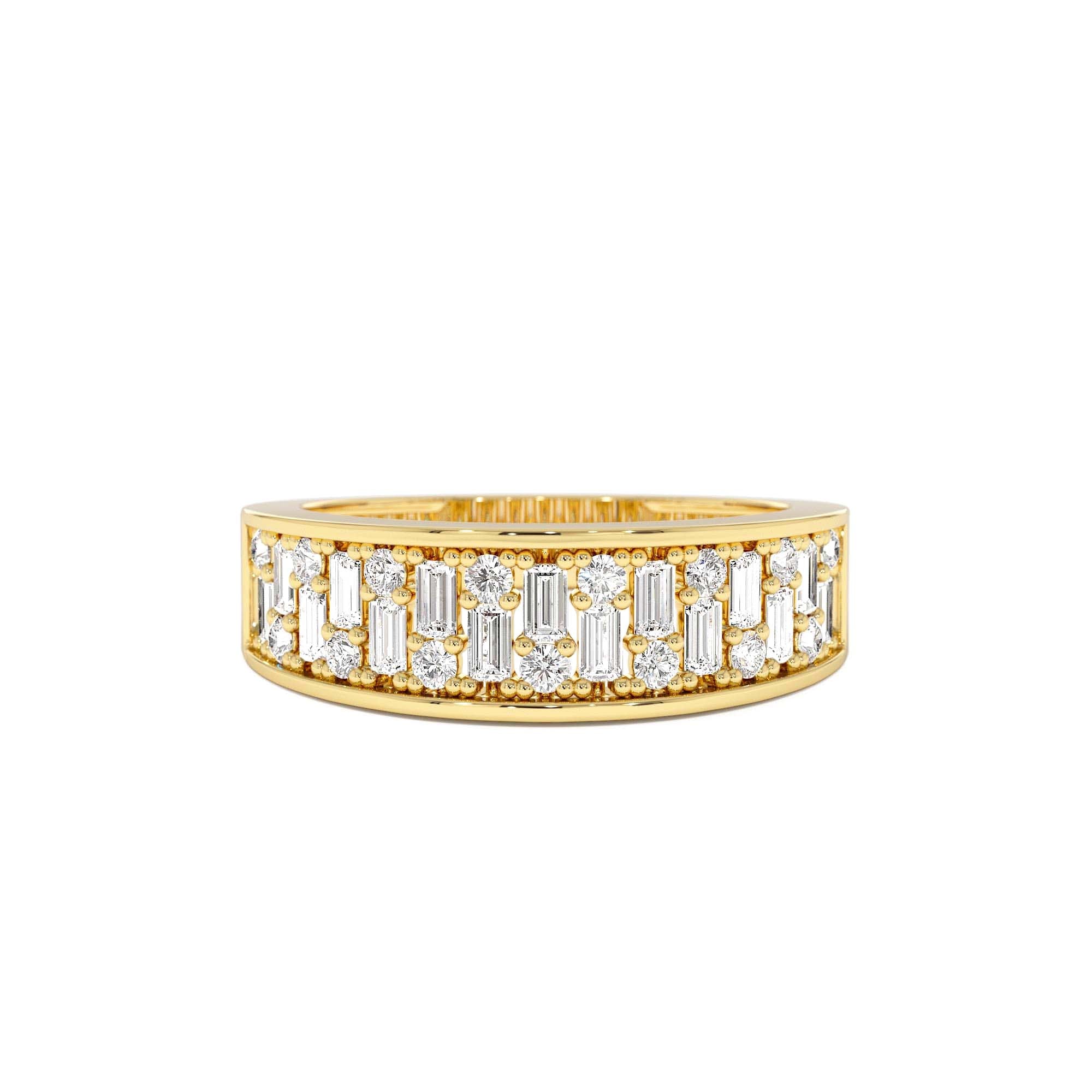 14k Baguette and Round Diamond Unique Statement Ring by Orlina Fine