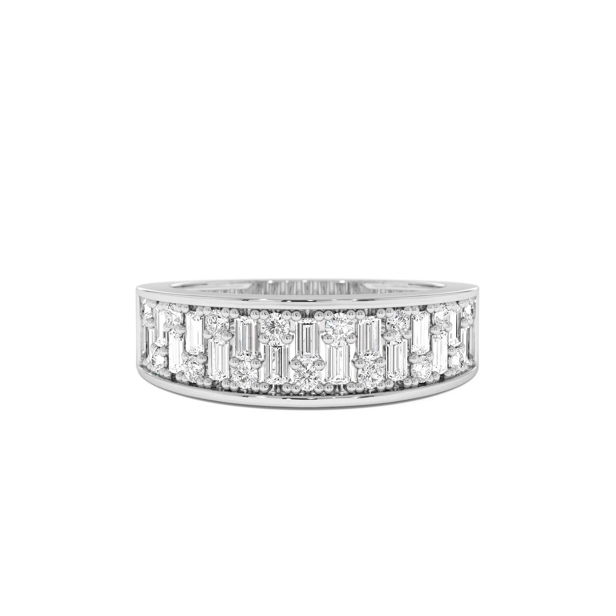 14k Baguette and Round Diamond Unique Statement Ring - view 3