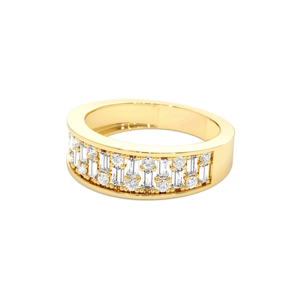 14k Baguette and Round Diamond Unique Statement Ring - view 4