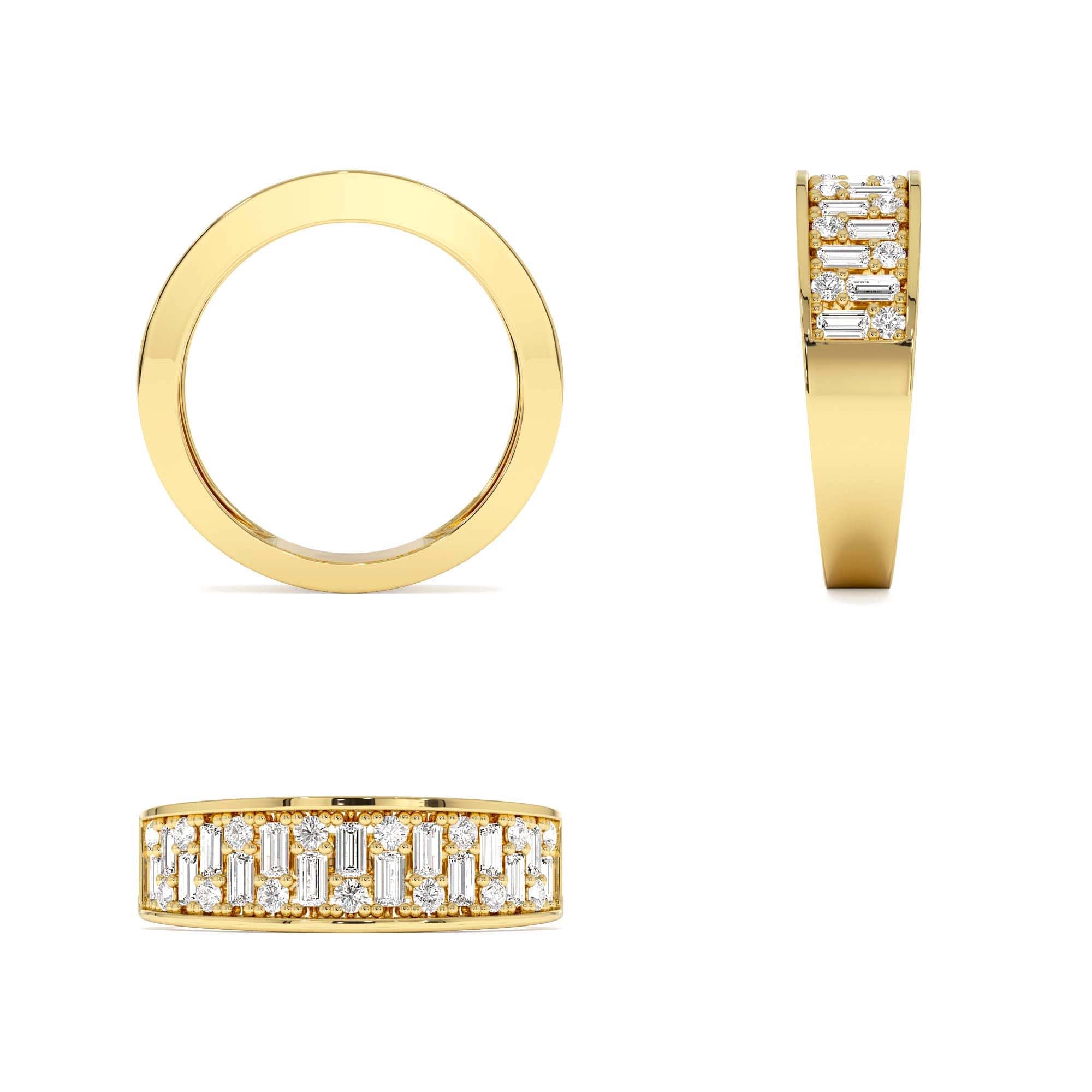 14k Baguette and Round Diamond Unique Statement Ring - view 5