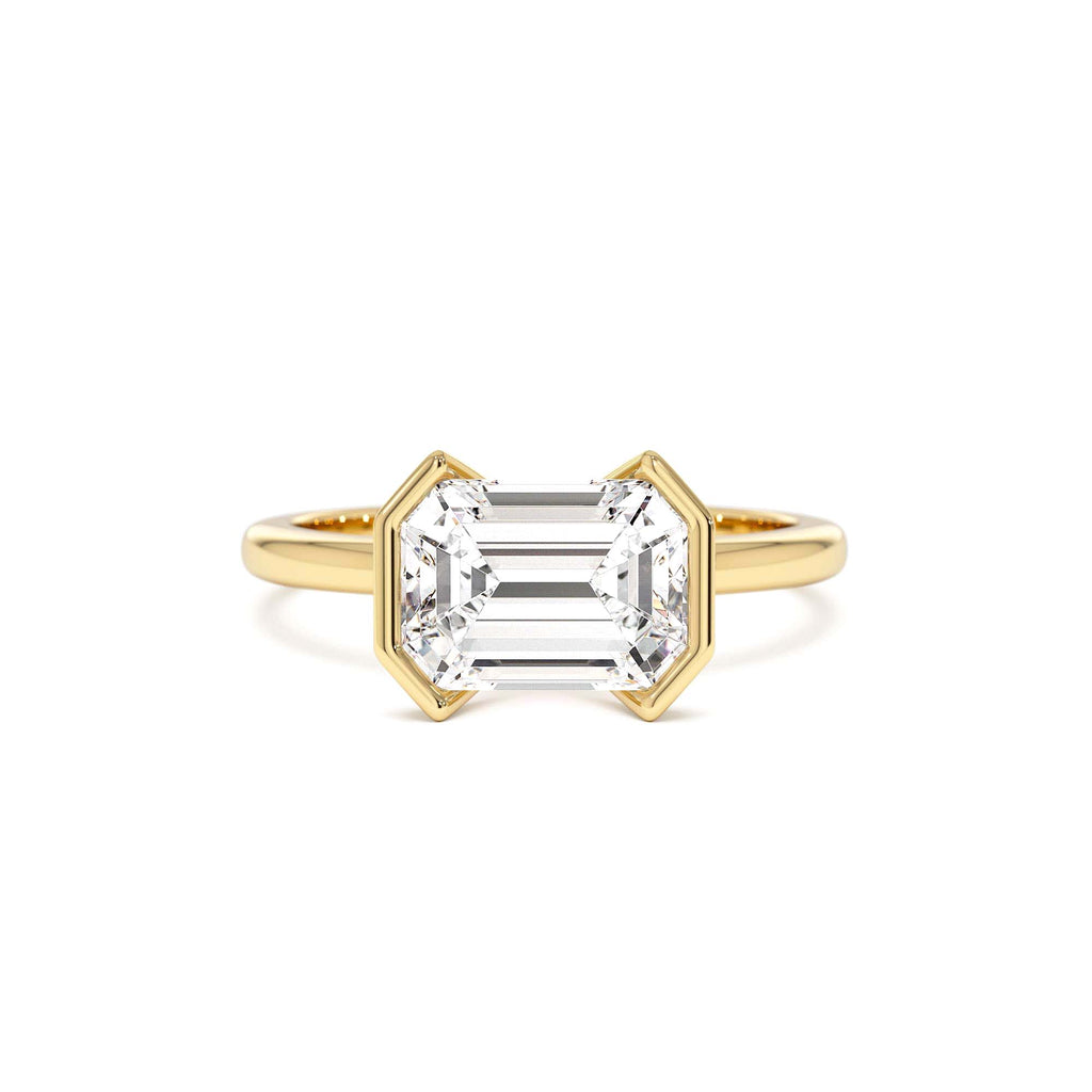 2.00 ctw 14K Half Bezel East-West Emerald Cut Lab Grown Engagement Ring by Orlina Fine