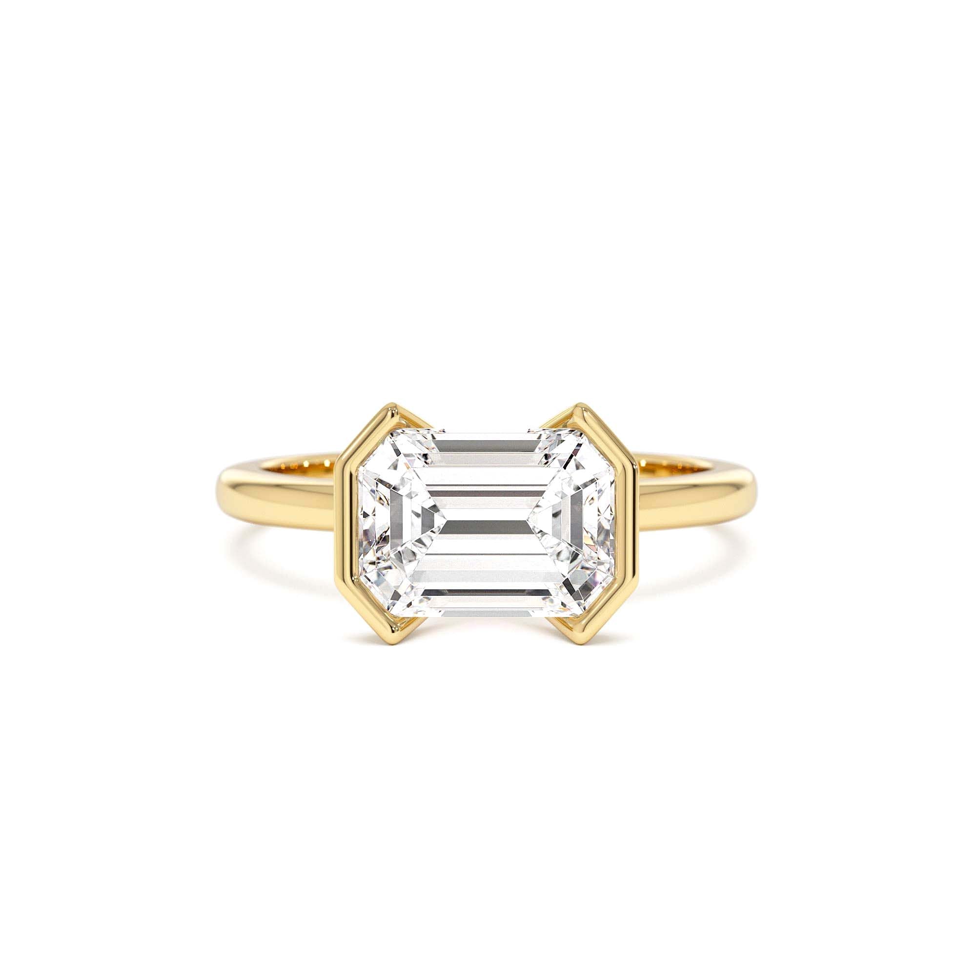 2.00 ctw 14K Half Bezel East-West Emerald Cut Lab Grown Engagement Ring by Orlina Fine