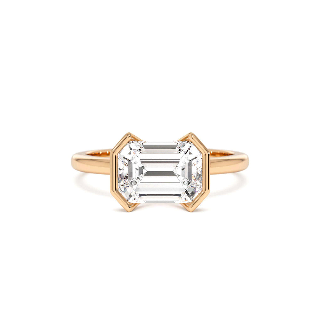 2.00 ctw 14K Half Bezel East-West Emerald Cut Lab Grown Engagement Ring - view 2