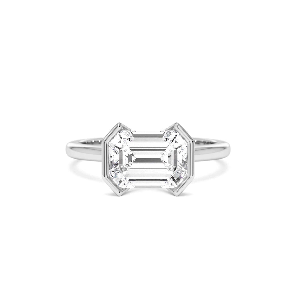 2.00 CTW 14K Half Bezel East-West Emerald Cut Lab Grown Engagement Ring - view 3