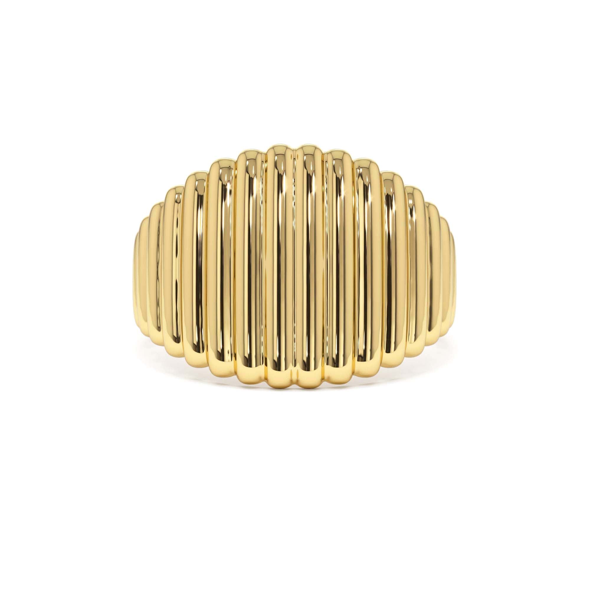 14k Gold Tapered Ribbed Statement Band by Orlina Fine