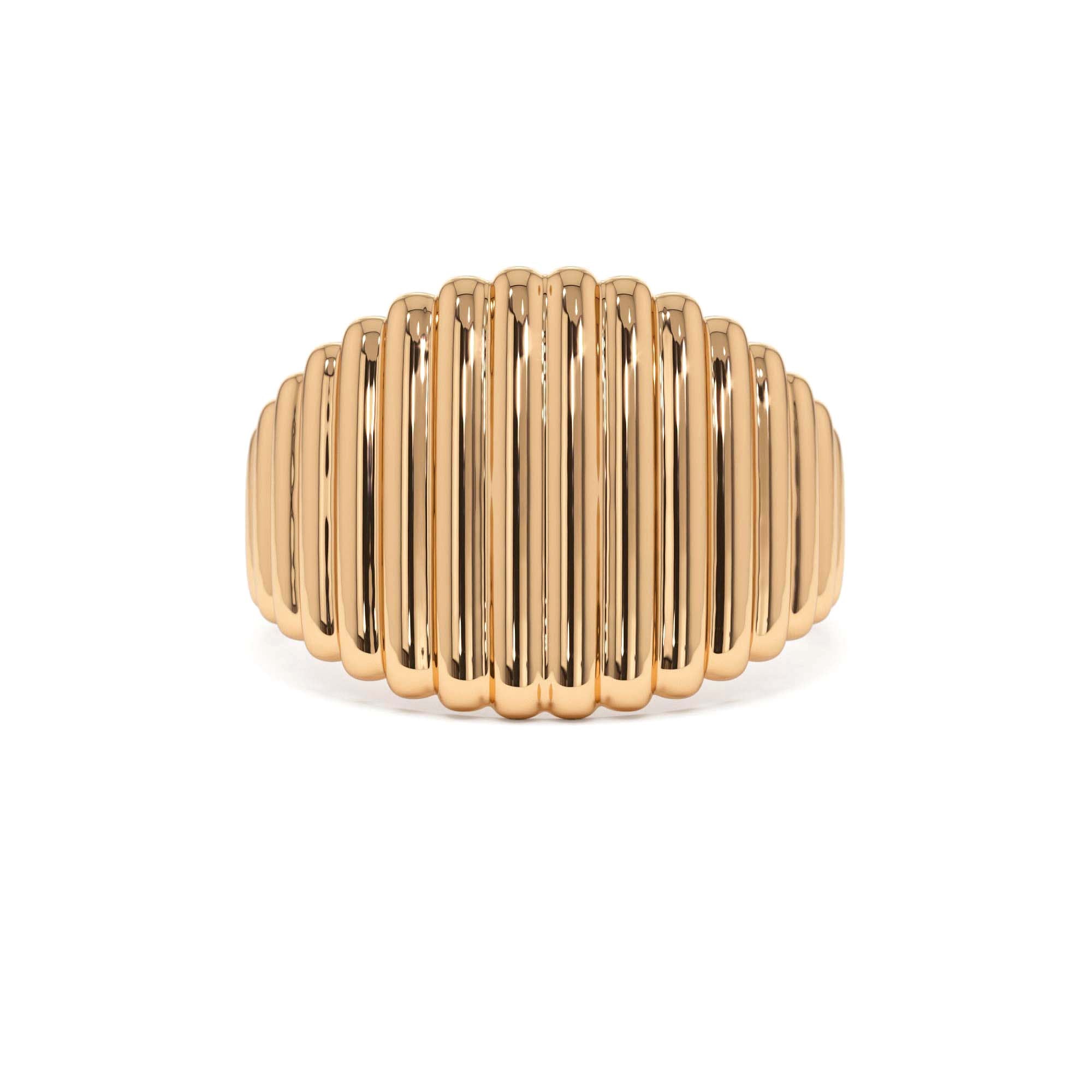 14k Gold Tapered Ribbed Statement Band - view 2
