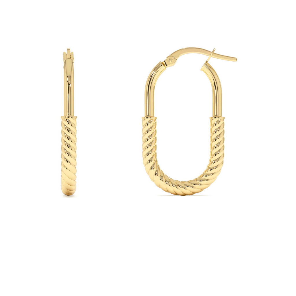 14K Gold Twisted Rope Oval Hoop Earrings - view 2